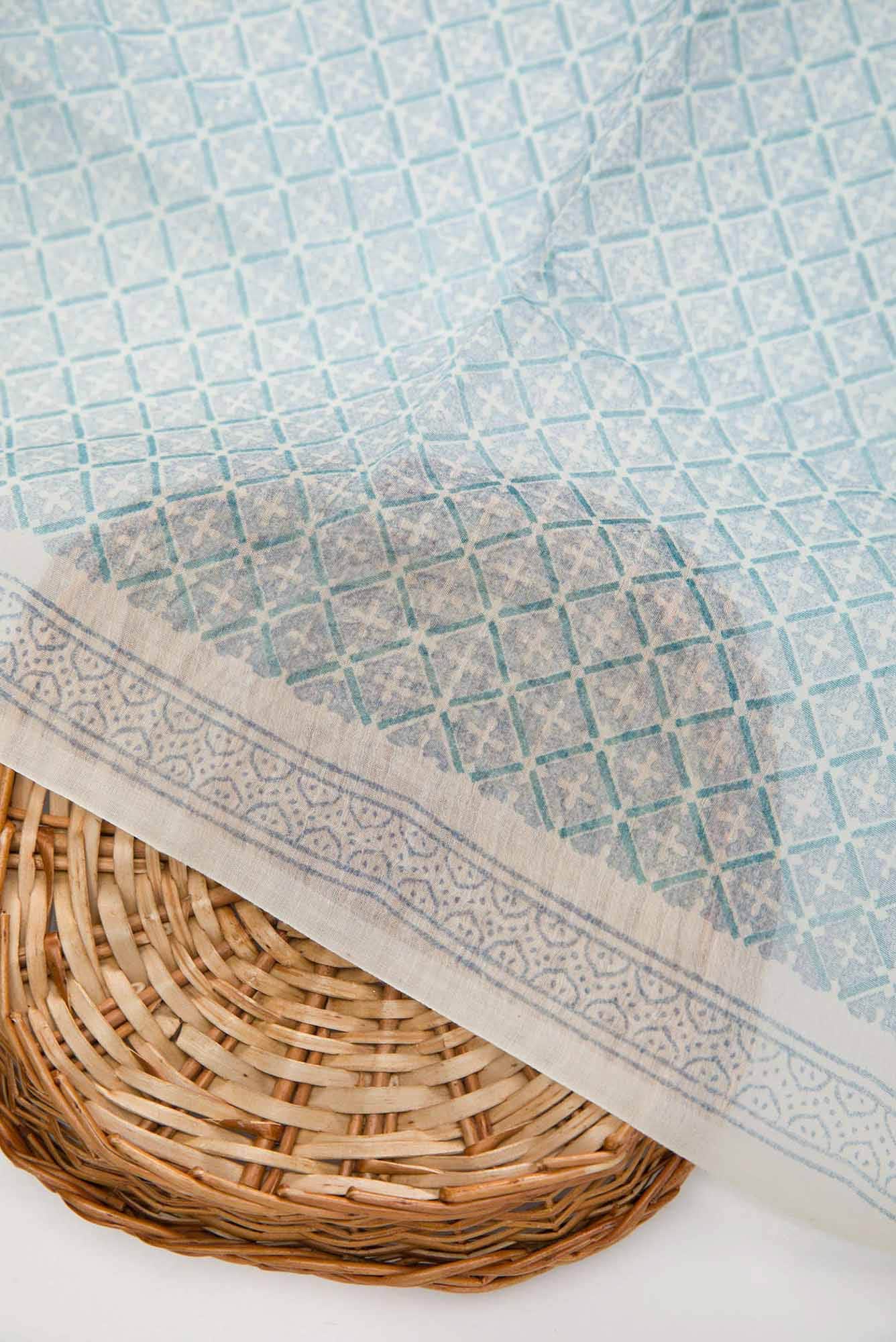 Blue Chanderi Silk Cotton Dress Material
