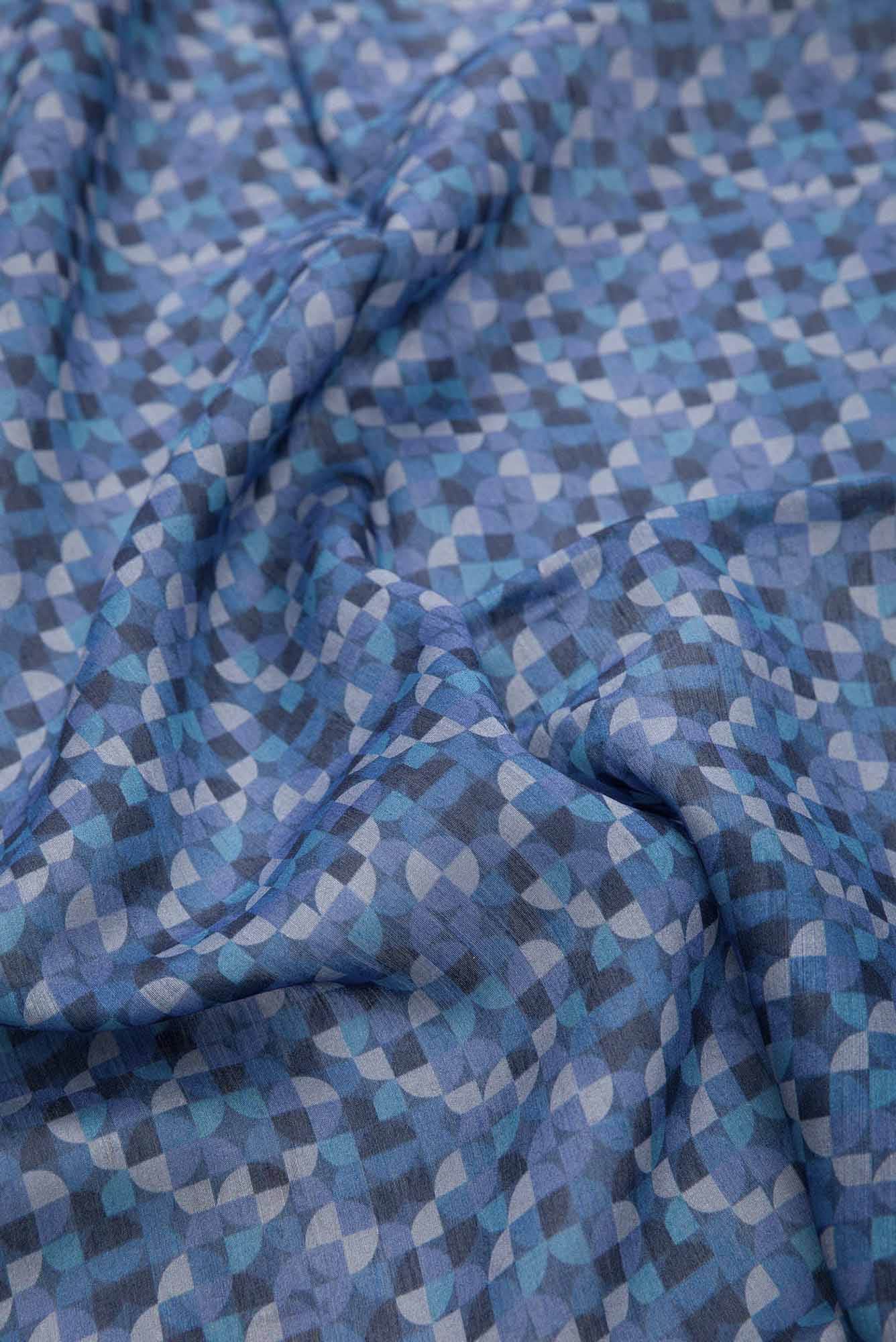 Blue Tussar Silk Dress Material