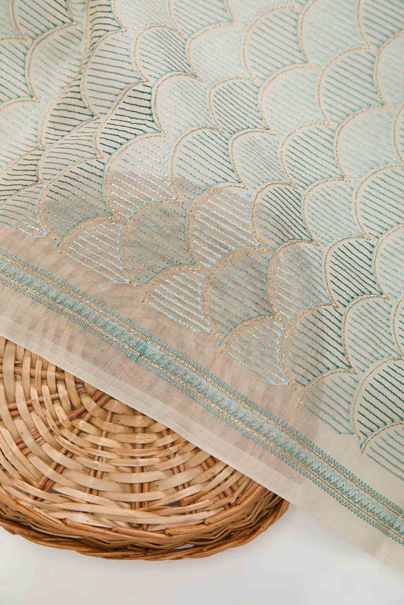 Cream Chanderi Silk Dress Material