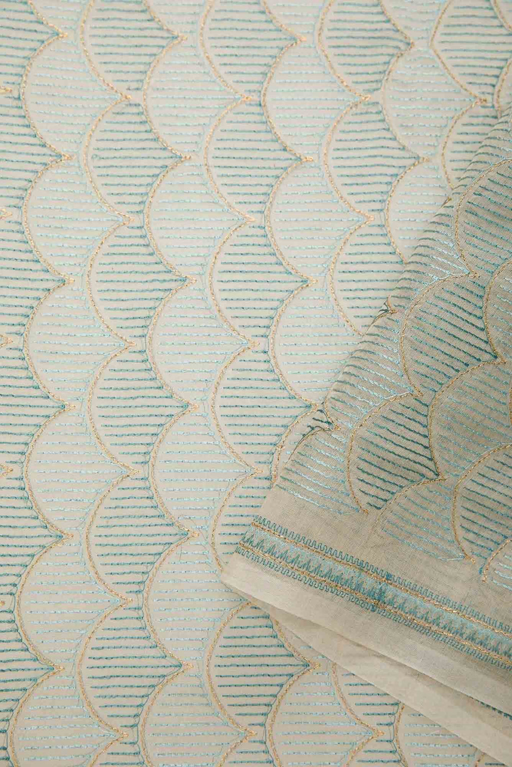 Cream Chanderi Silk Dress Material