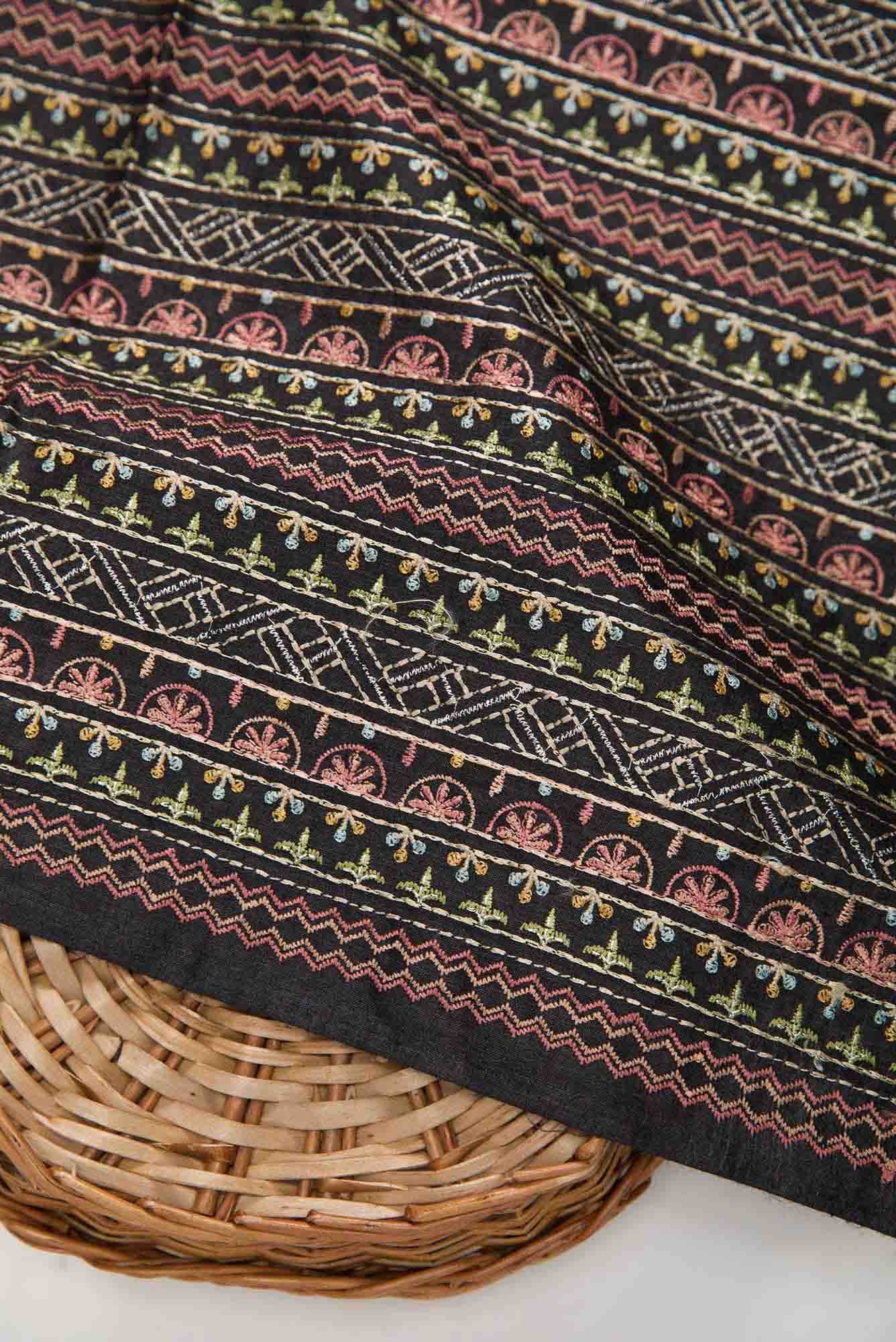 Black Chanderi Silk Dress Material