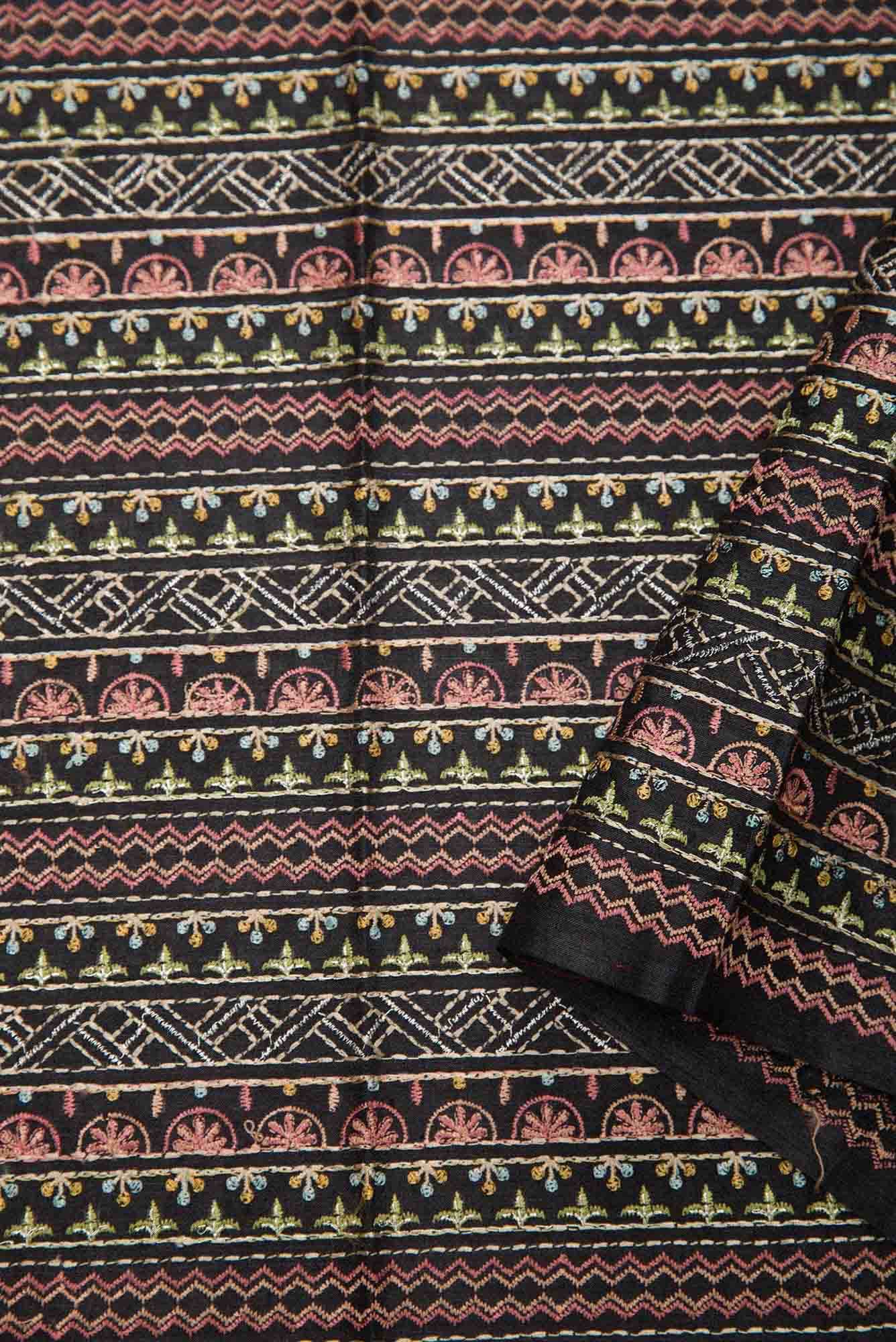 Black Chanderi Silk Dress Material