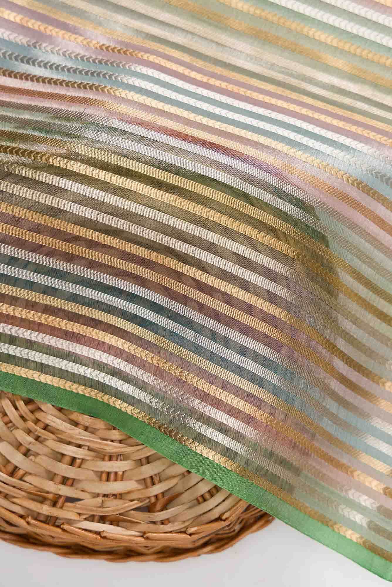 Pink|Blue and Green Organza Silk Dress Material