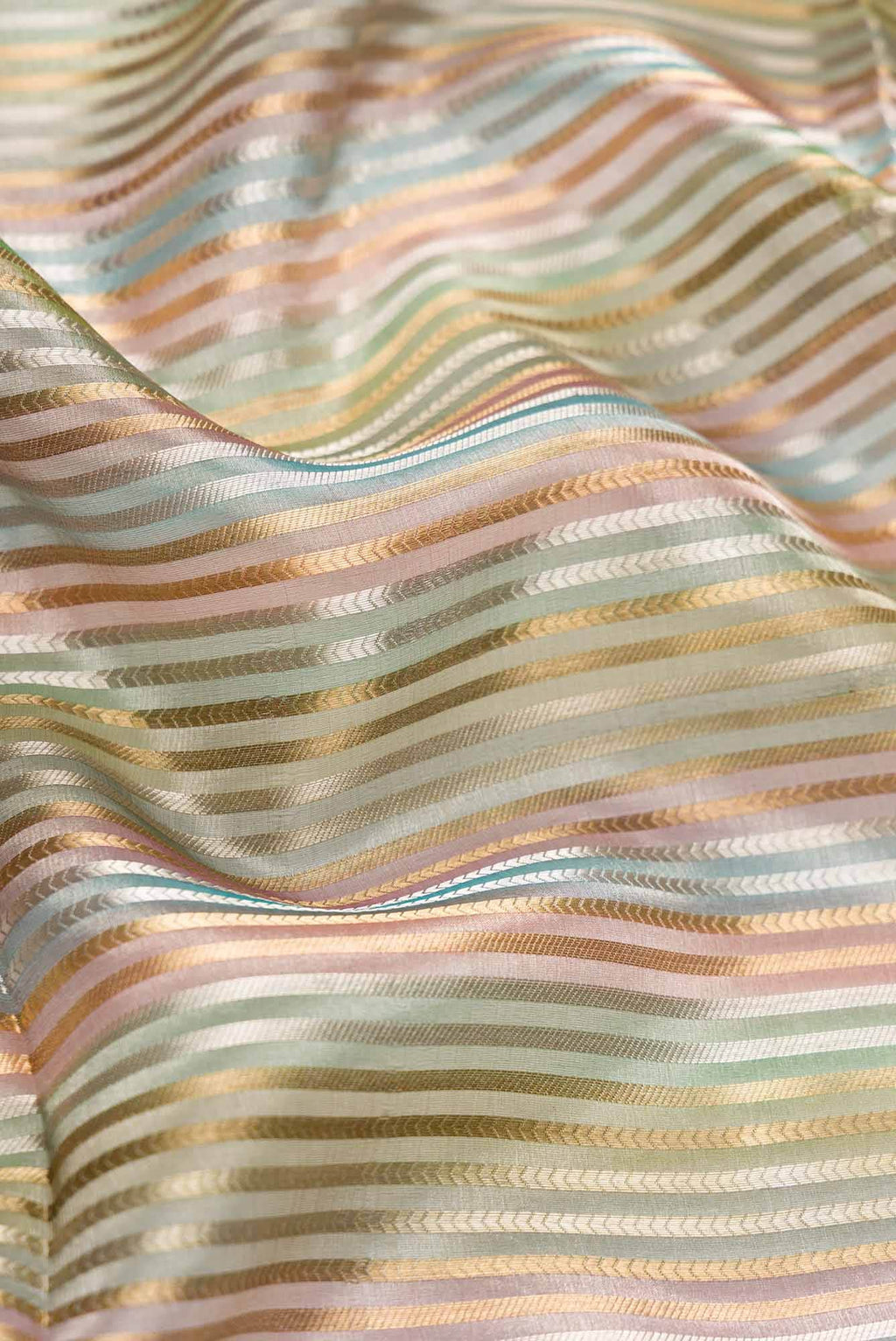 Pink|Blue and Green Organza Silk Dress Material