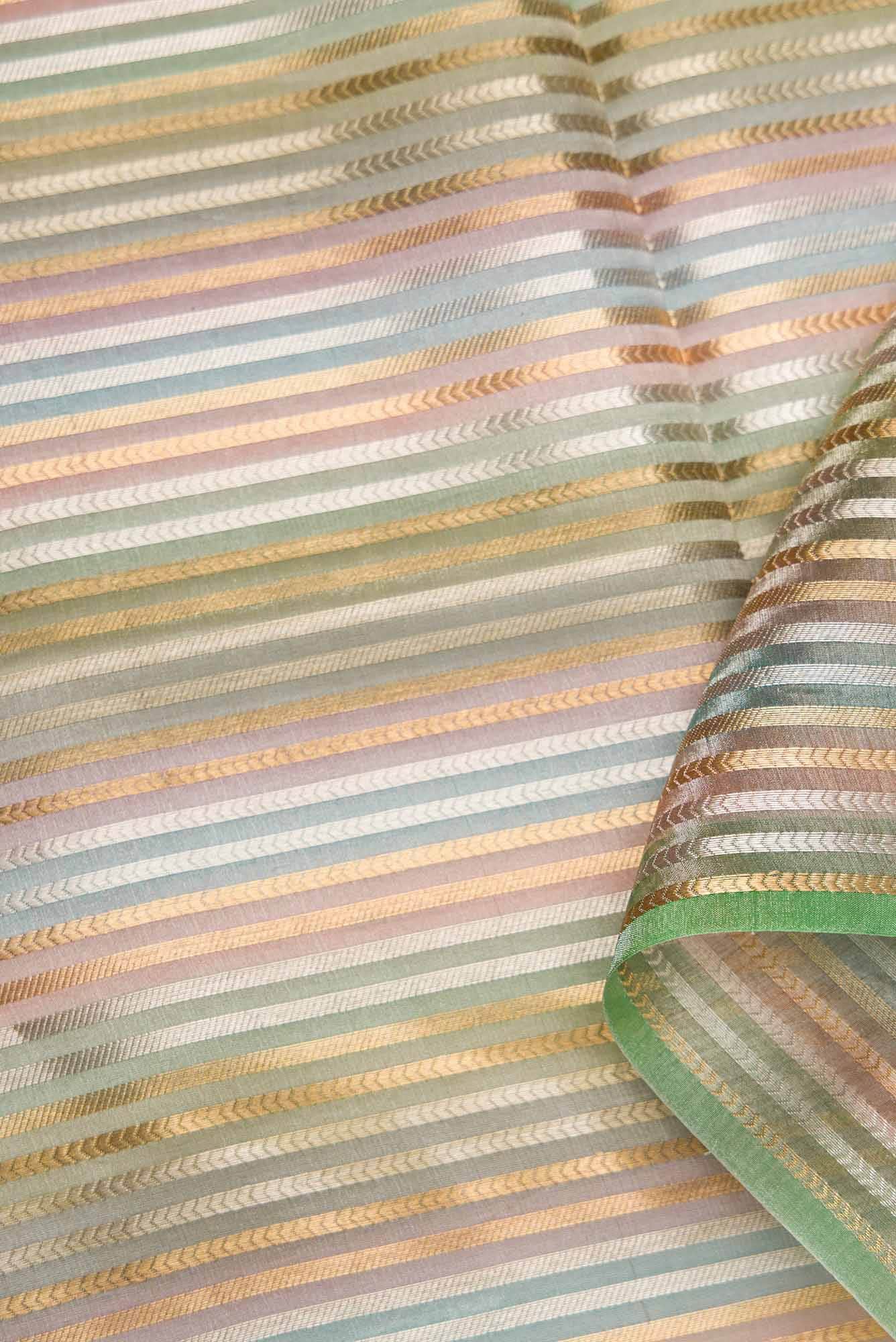 Pink|Blue and Green Organza Silk Dress Material