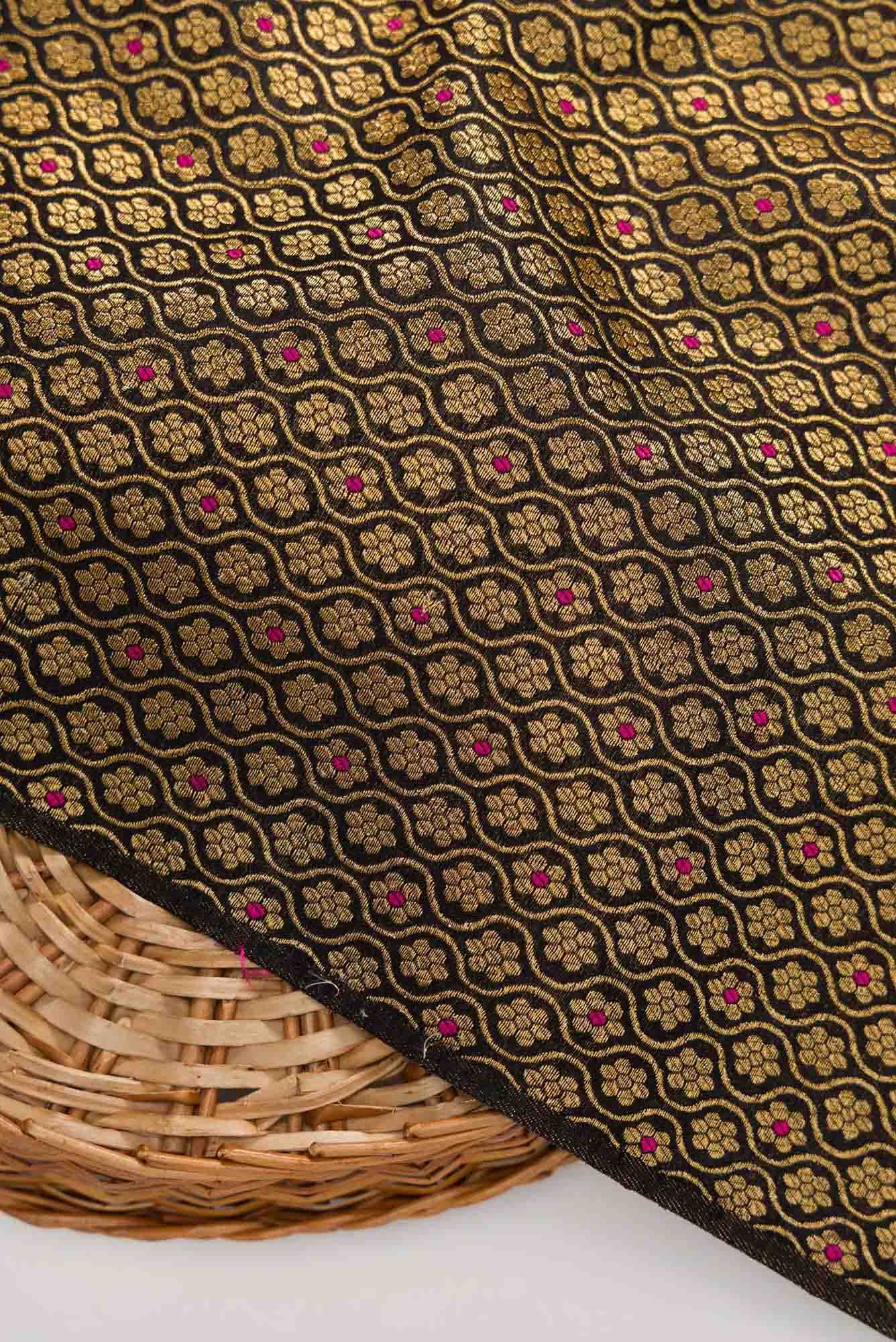 Black Blended Banarasi Silk Dress Material