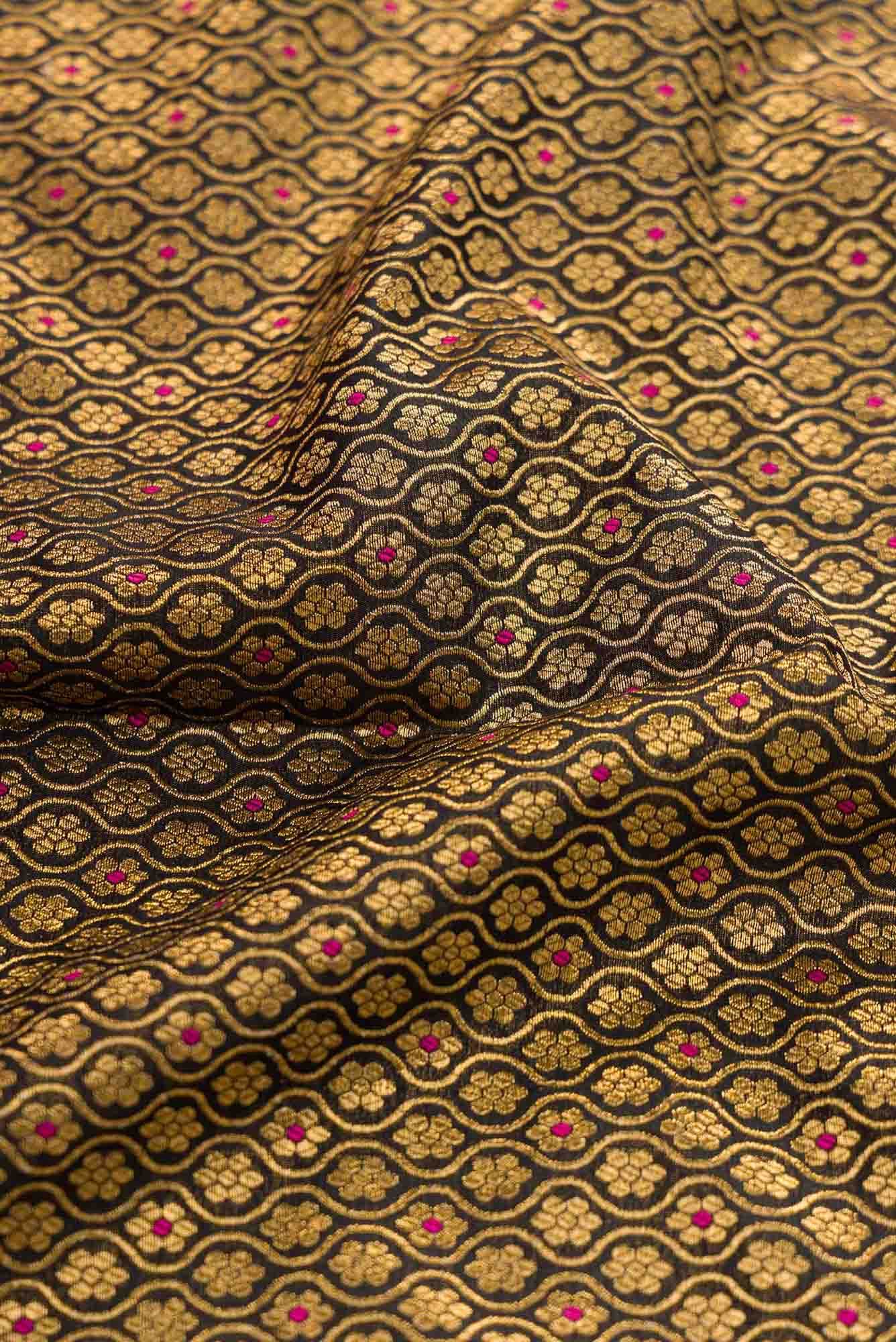 Black Blended Banarasi Silk Dress Material