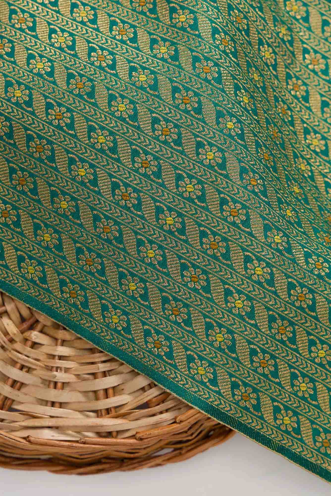Green Blended Banarasi Silk Dress Material
