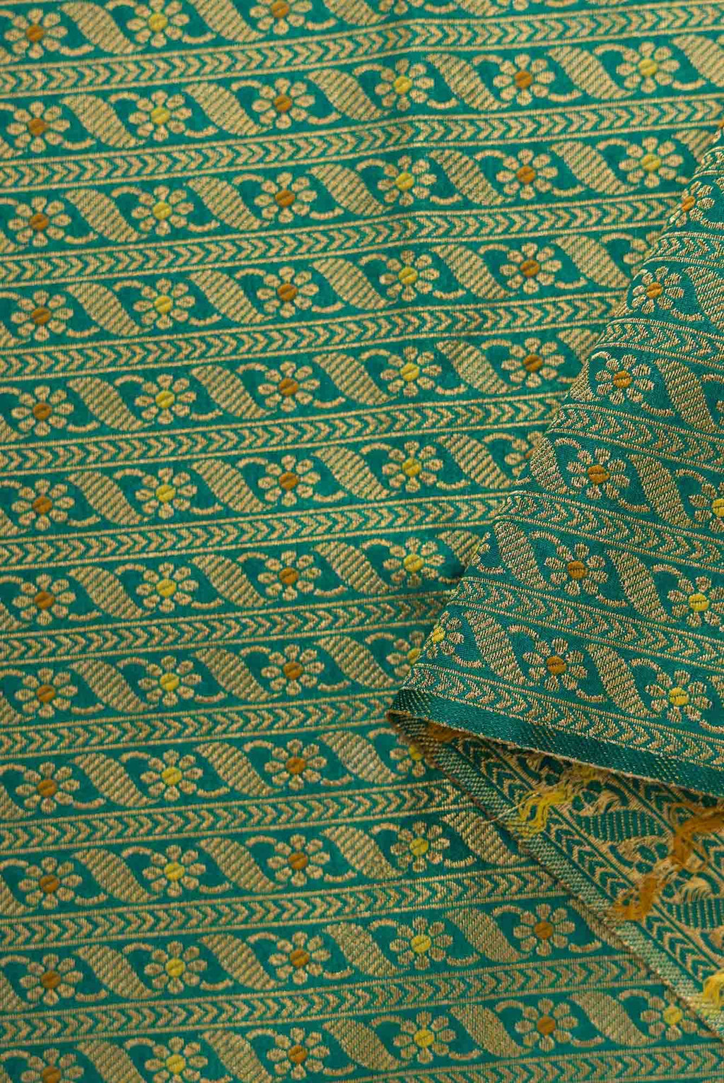 Green Blended Banarasi Silk Dress Material