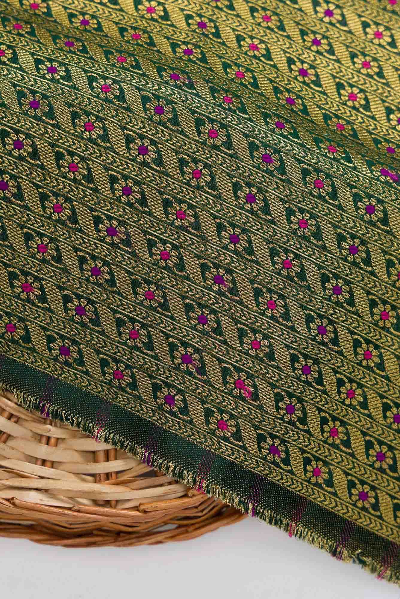 Green Blended Banarasi Silk Dress Material