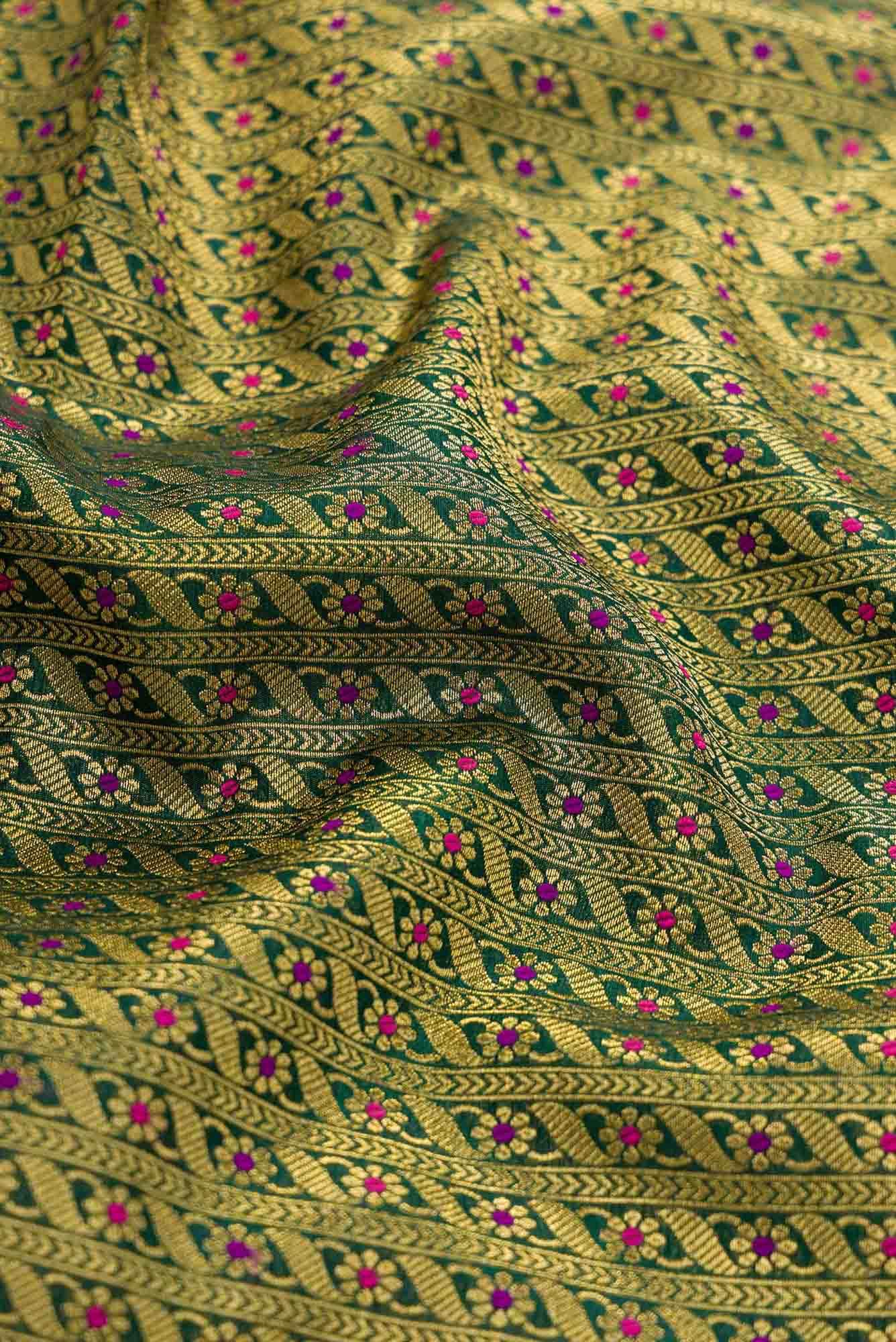 Green Blended Banarasi Silk Dress Material