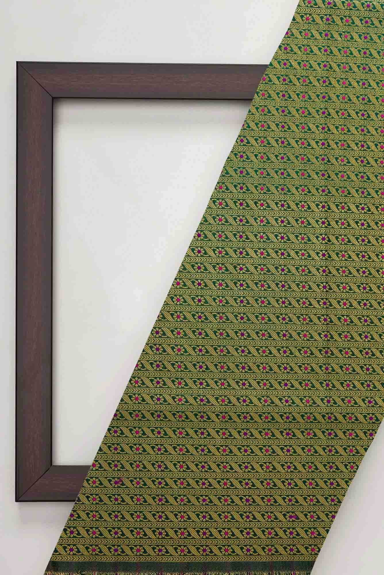 Green Blended Banarasi Silk Dress Material