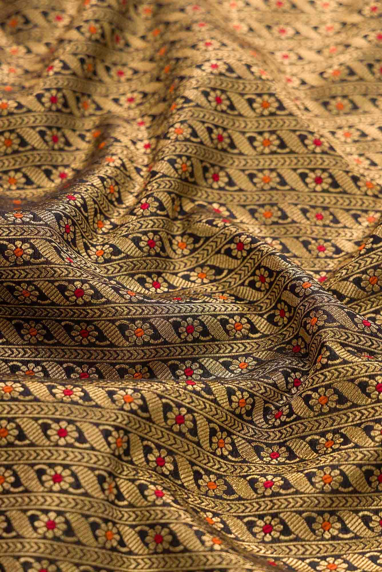 Black Blended Banarasi Silk Dress Material