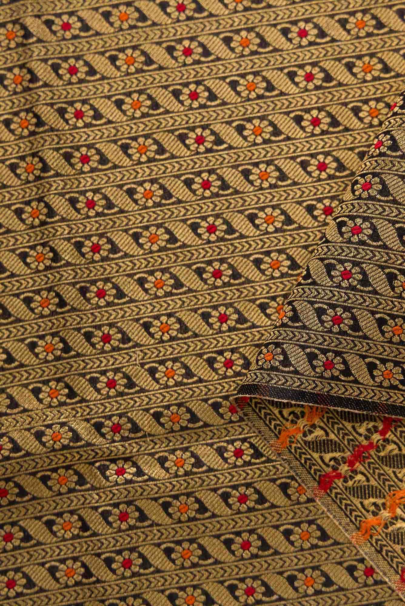 Black Blended Banarasi Silk Dress Material
