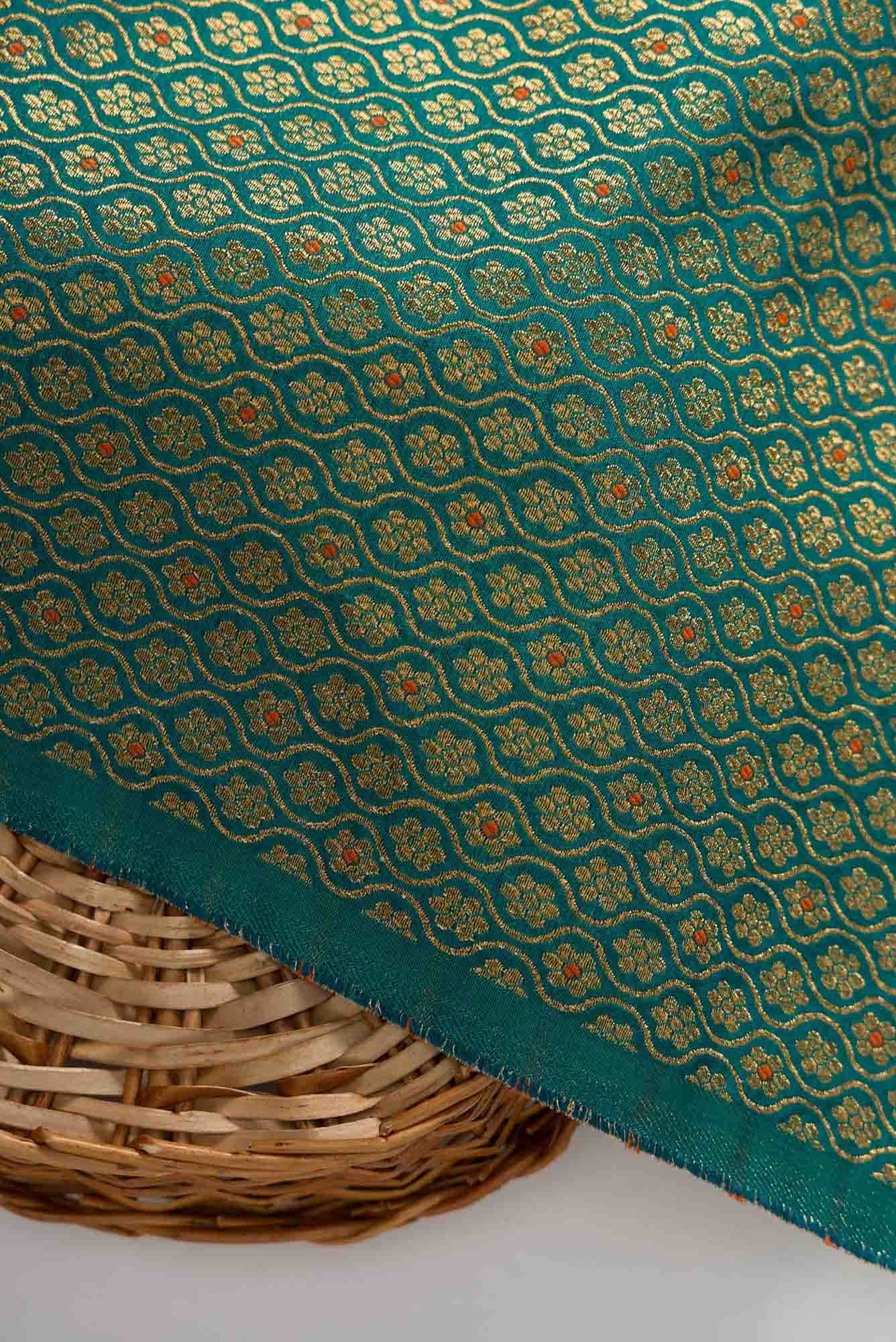Green Blended Banarasi Silk Dress Material