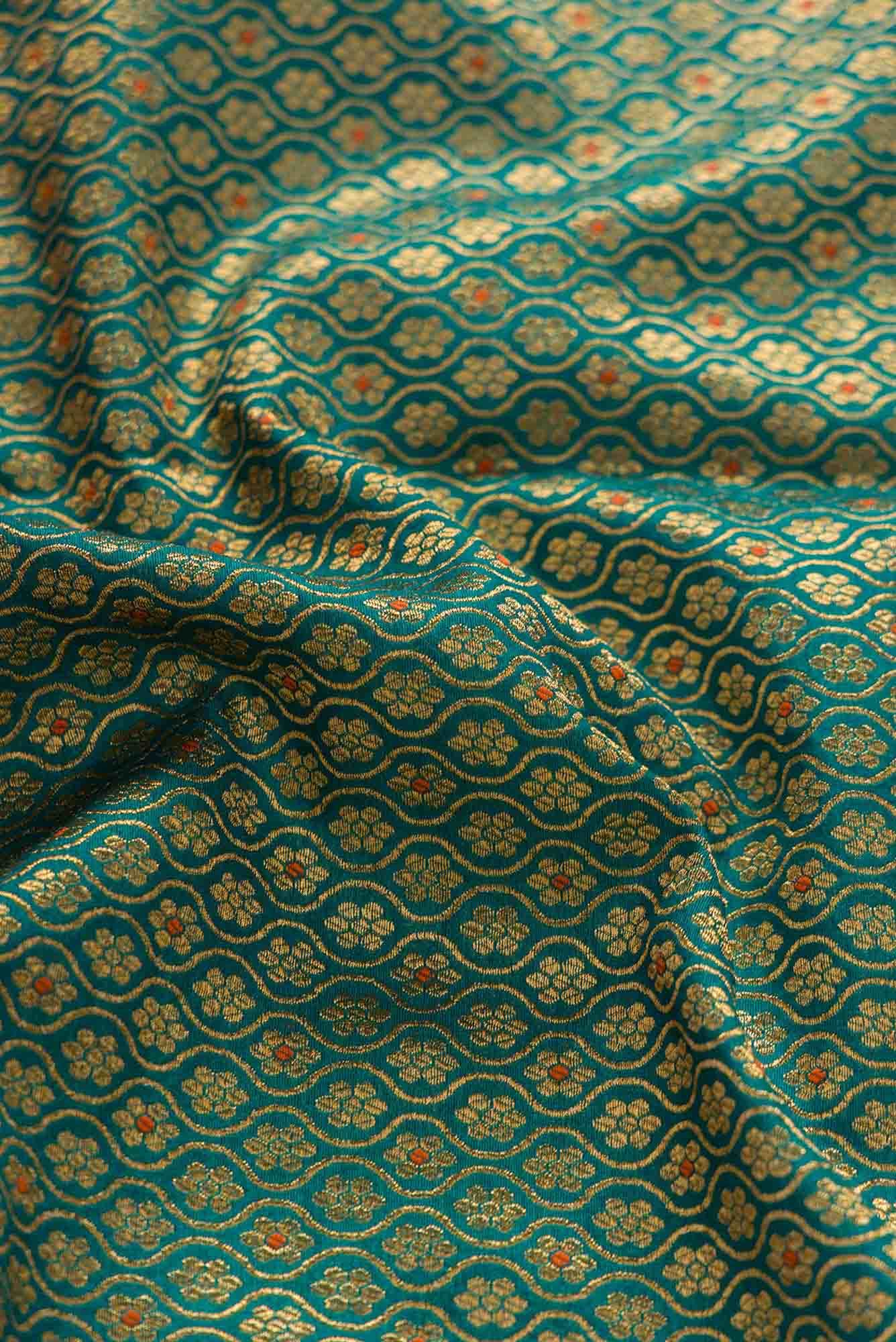 Green Blended Banarasi Silk Dress Material