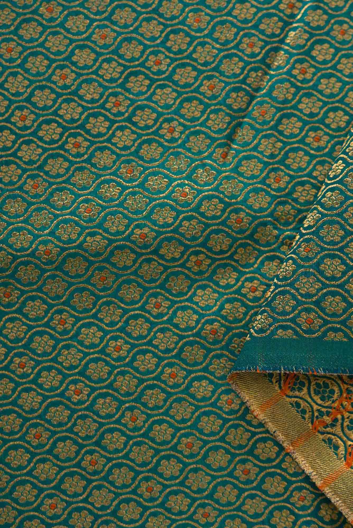 Green Blended Banarasi Silk Dress Material