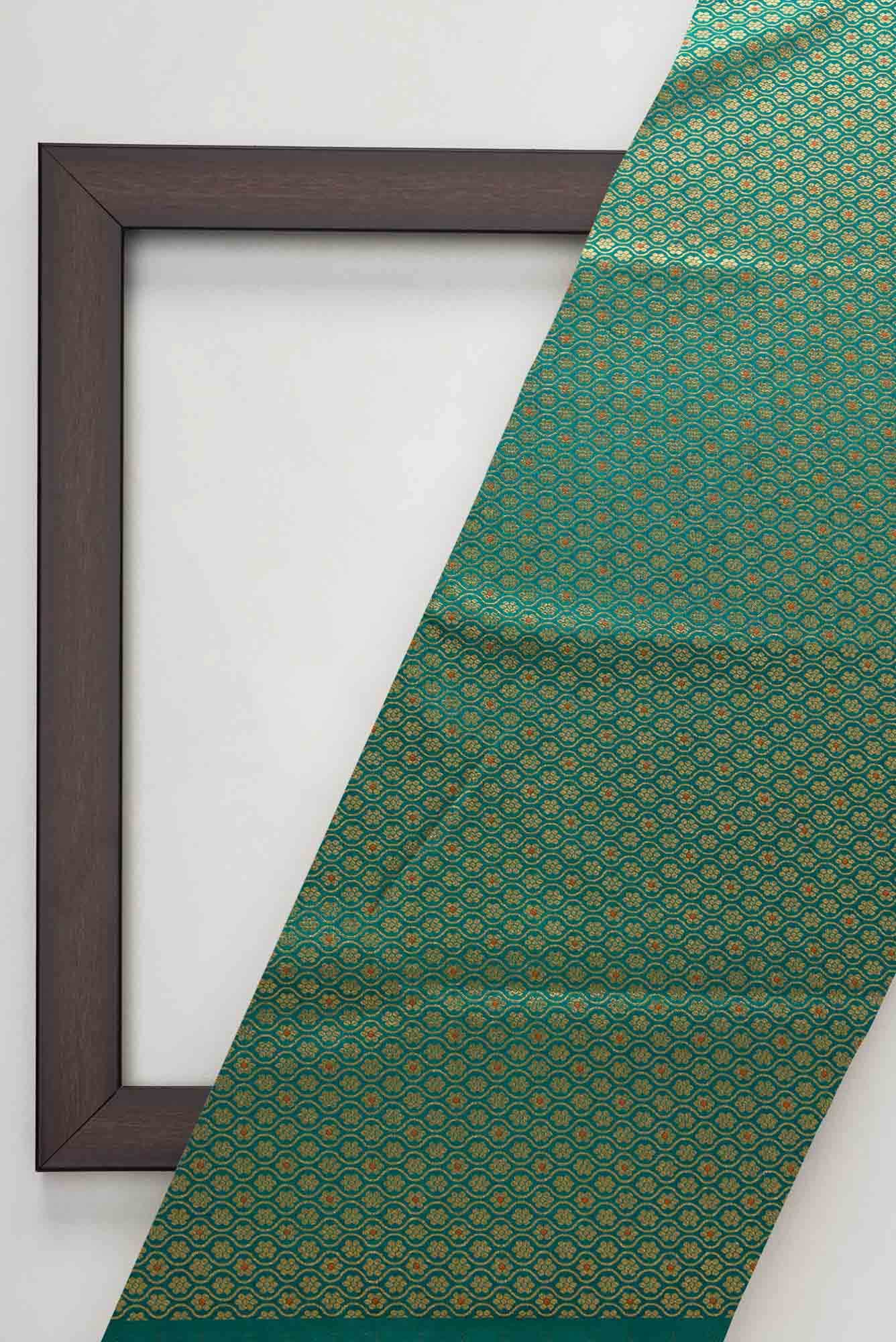 Green Blended Banarasi Silk Dress Material