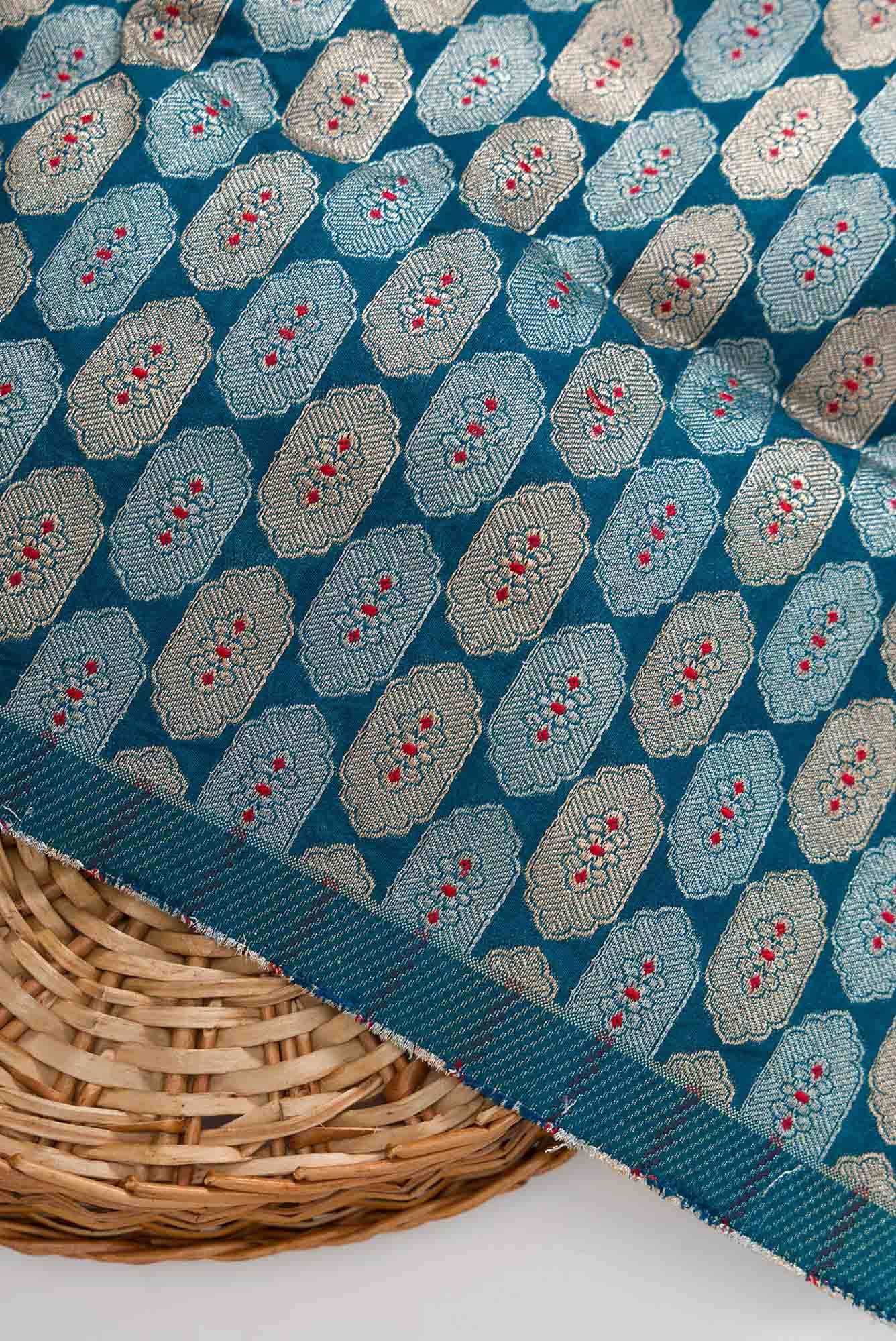 Blue Blended Banarasi Silk Dress Material