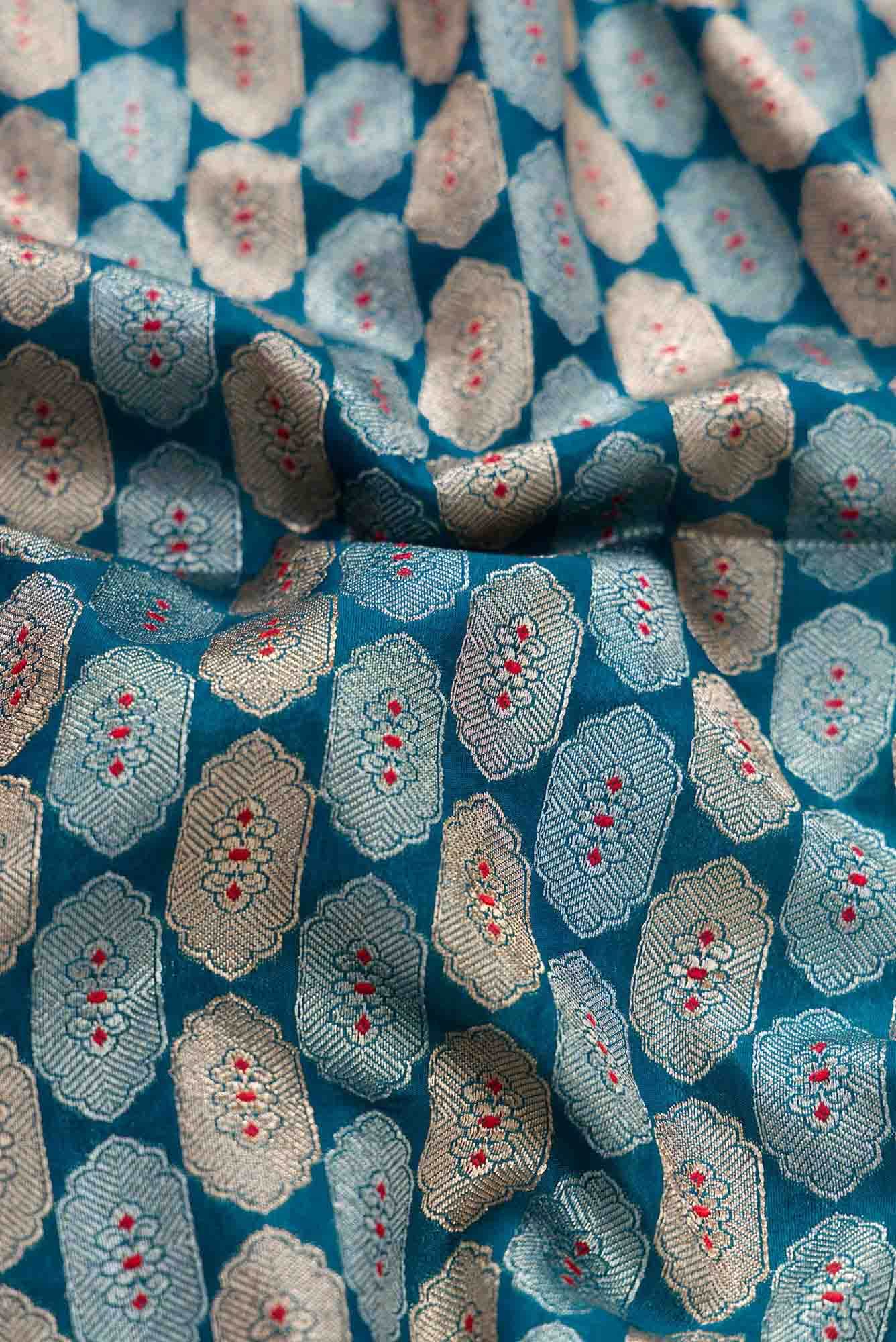 Blue Blended Banarasi Silk Dress Material