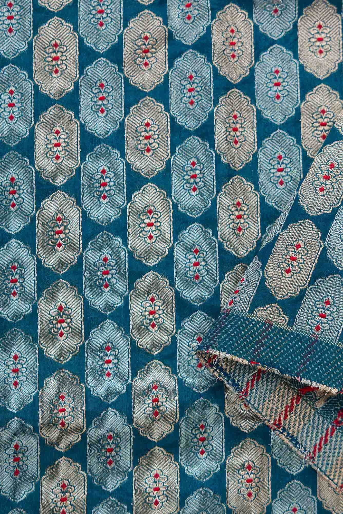 Blue Blended Banarasi Silk Dress Material