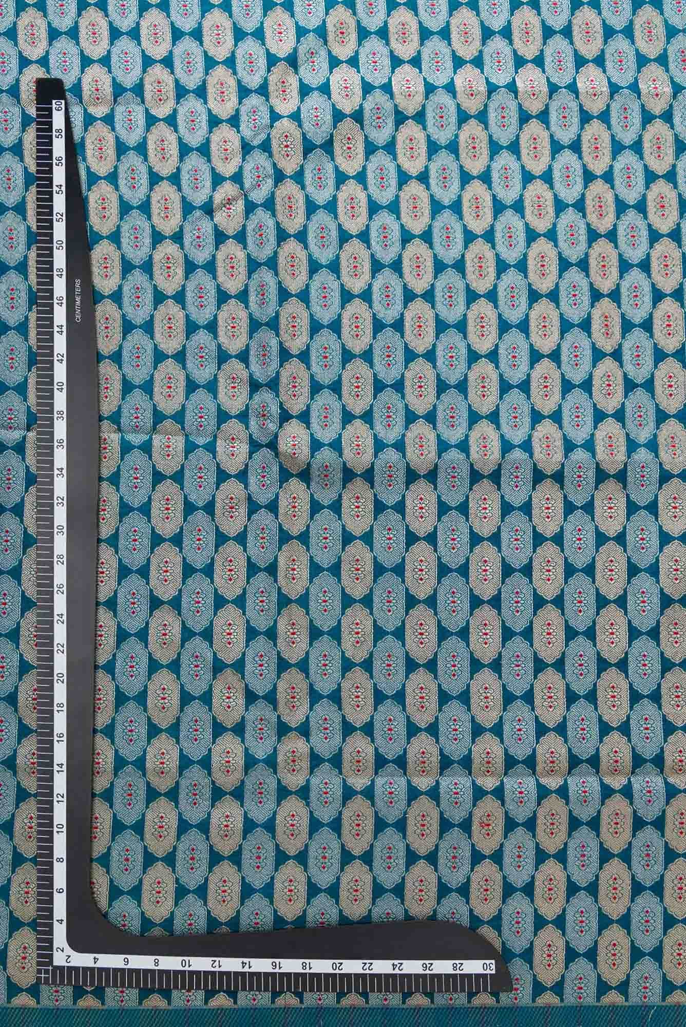 Blue Blended Banarasi Silk Dress Material