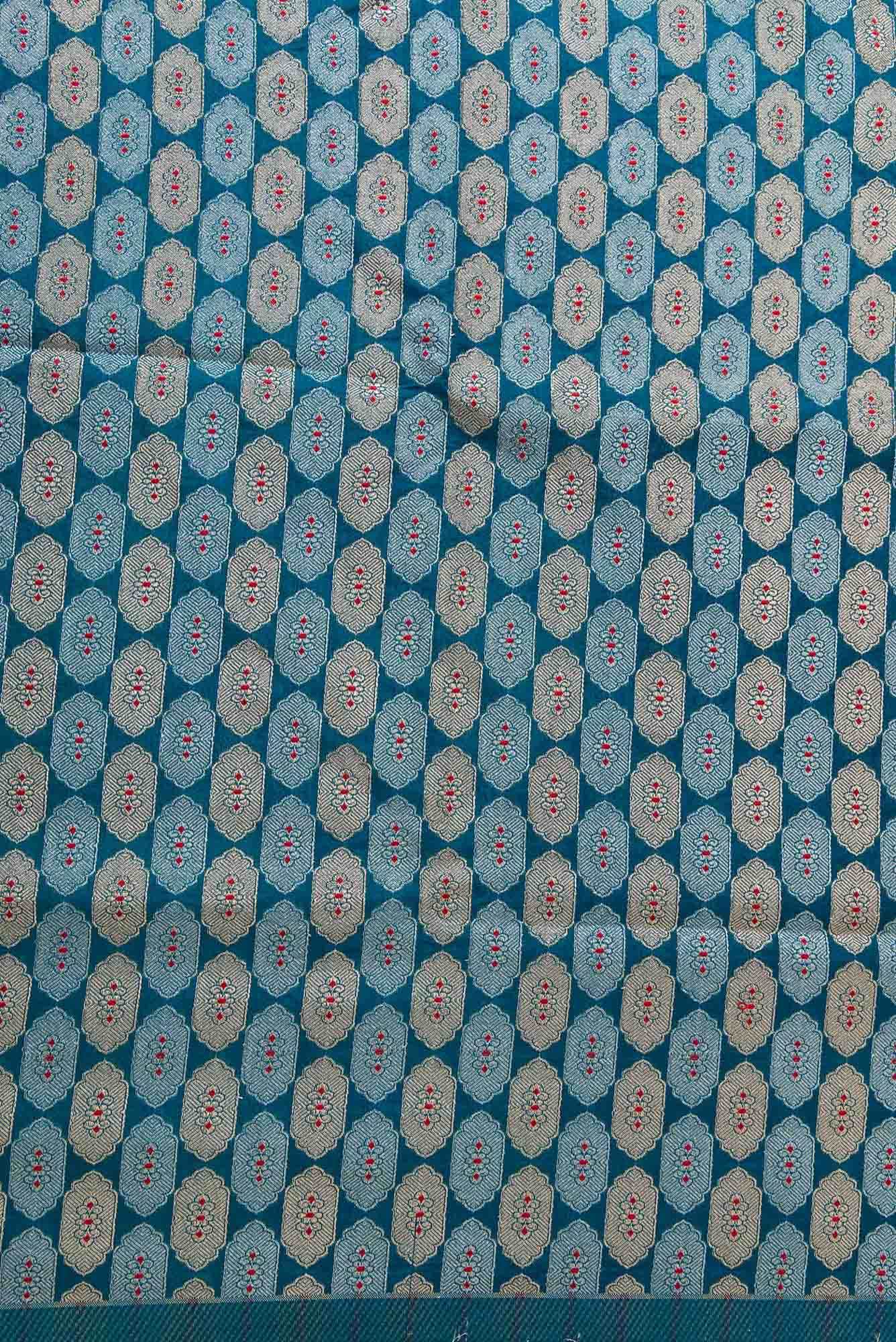 Blue Blended Banarasi Silk Dress Material