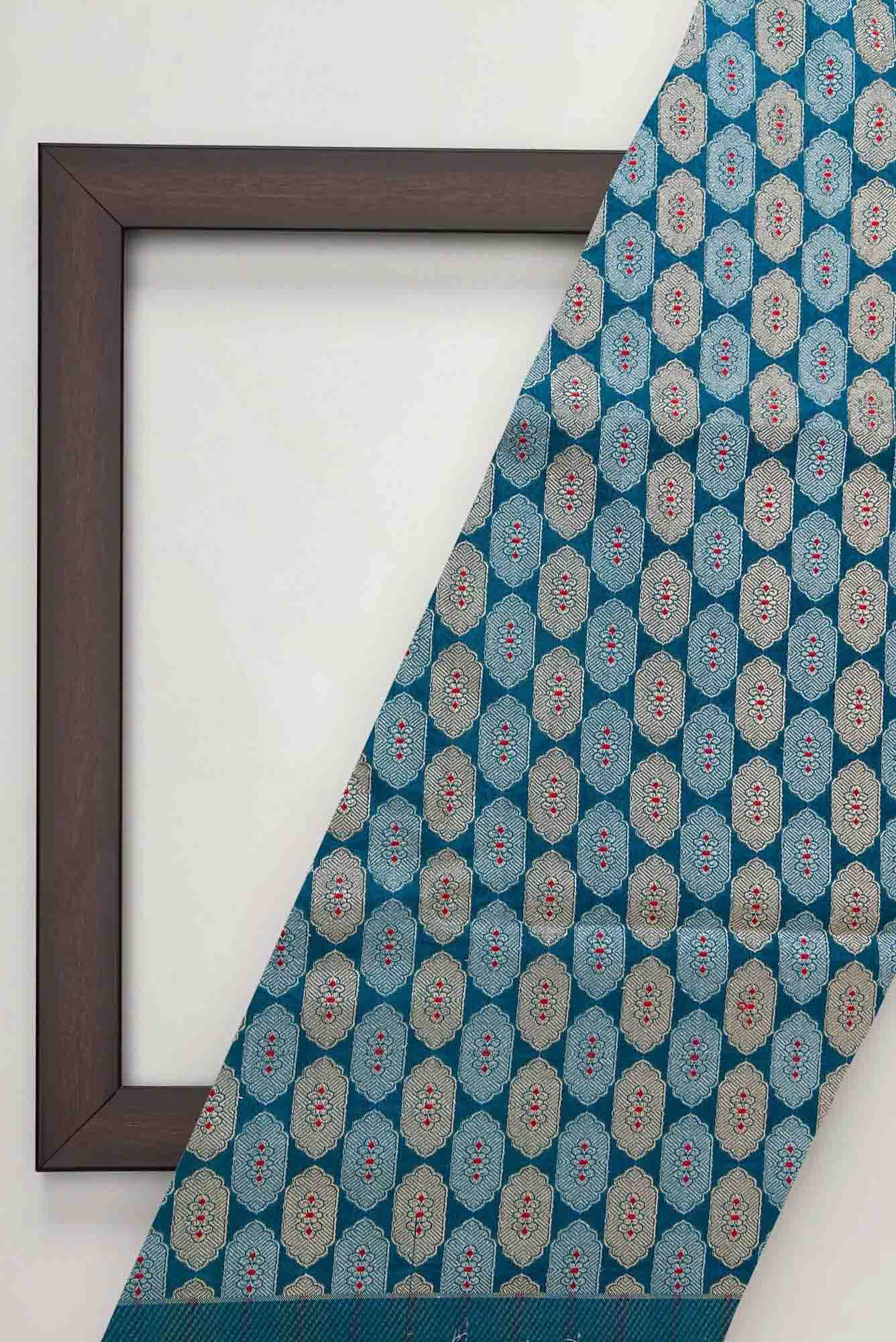 Blue Blended Banarasi Silk Dress Material