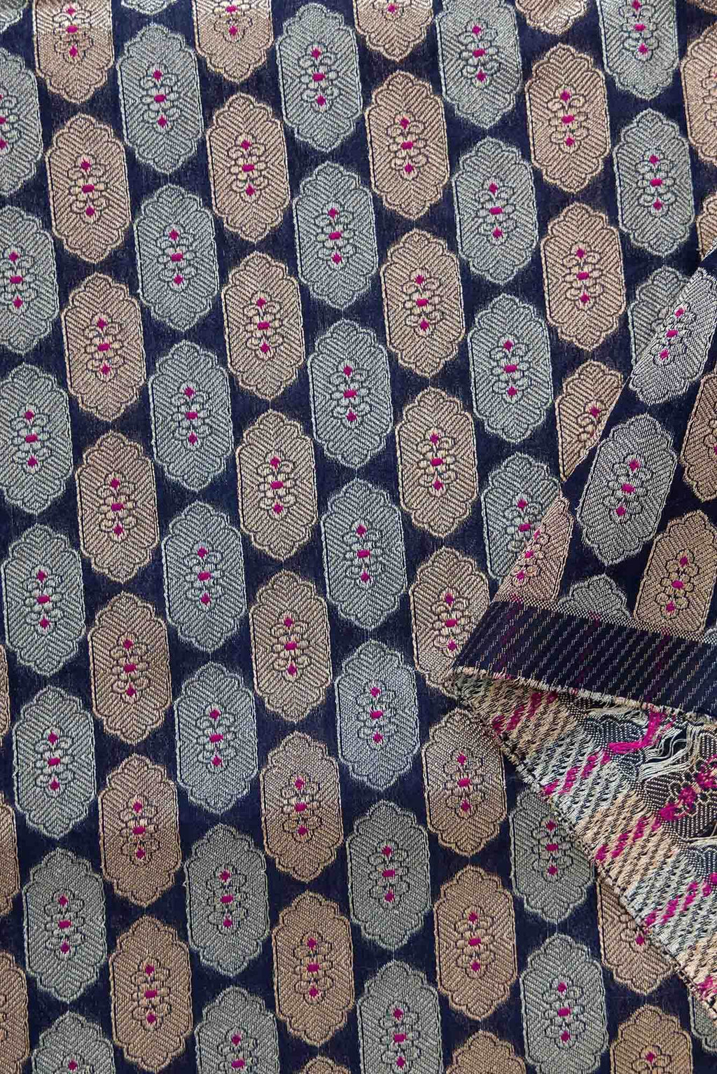 Navy Blue Blended Banarasi Silk Dress Material