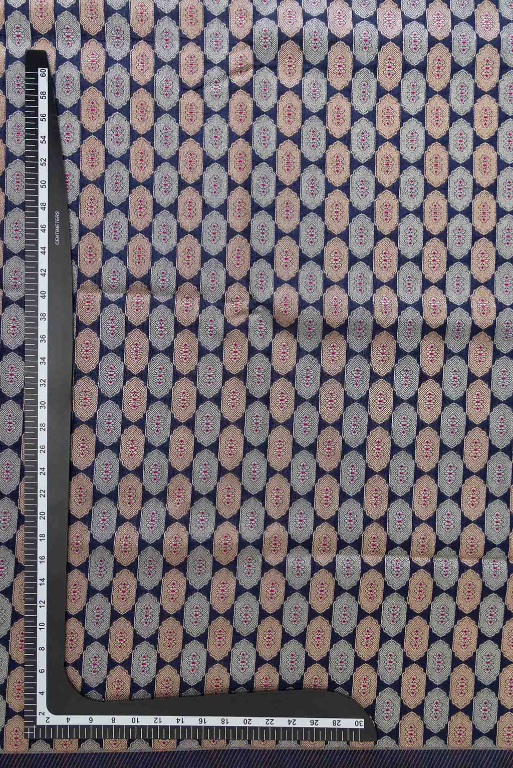 Navy Blue Blended Banarasi Silk Dress Material