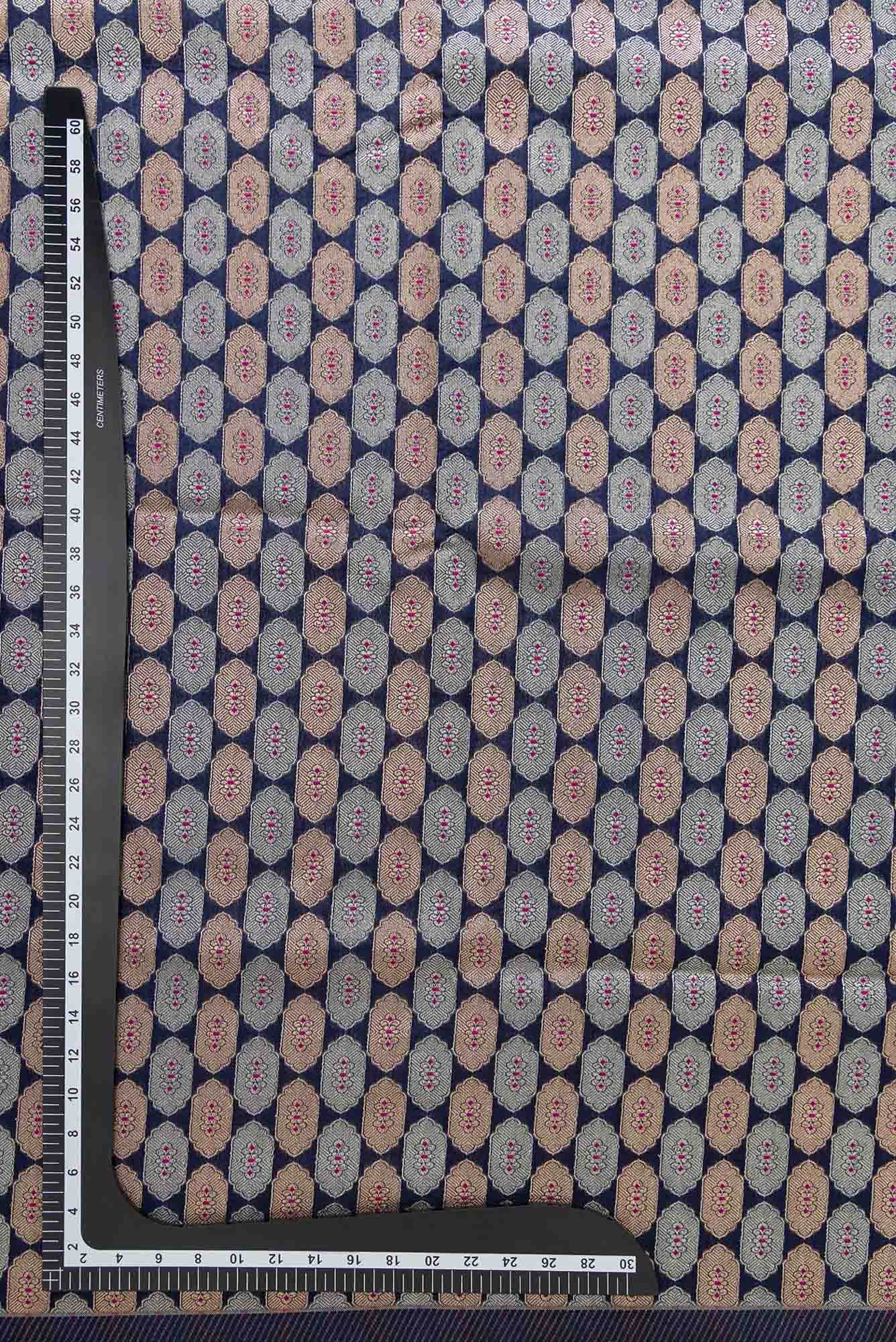 Navy Blue Blended Banarasi Silk Dress Material