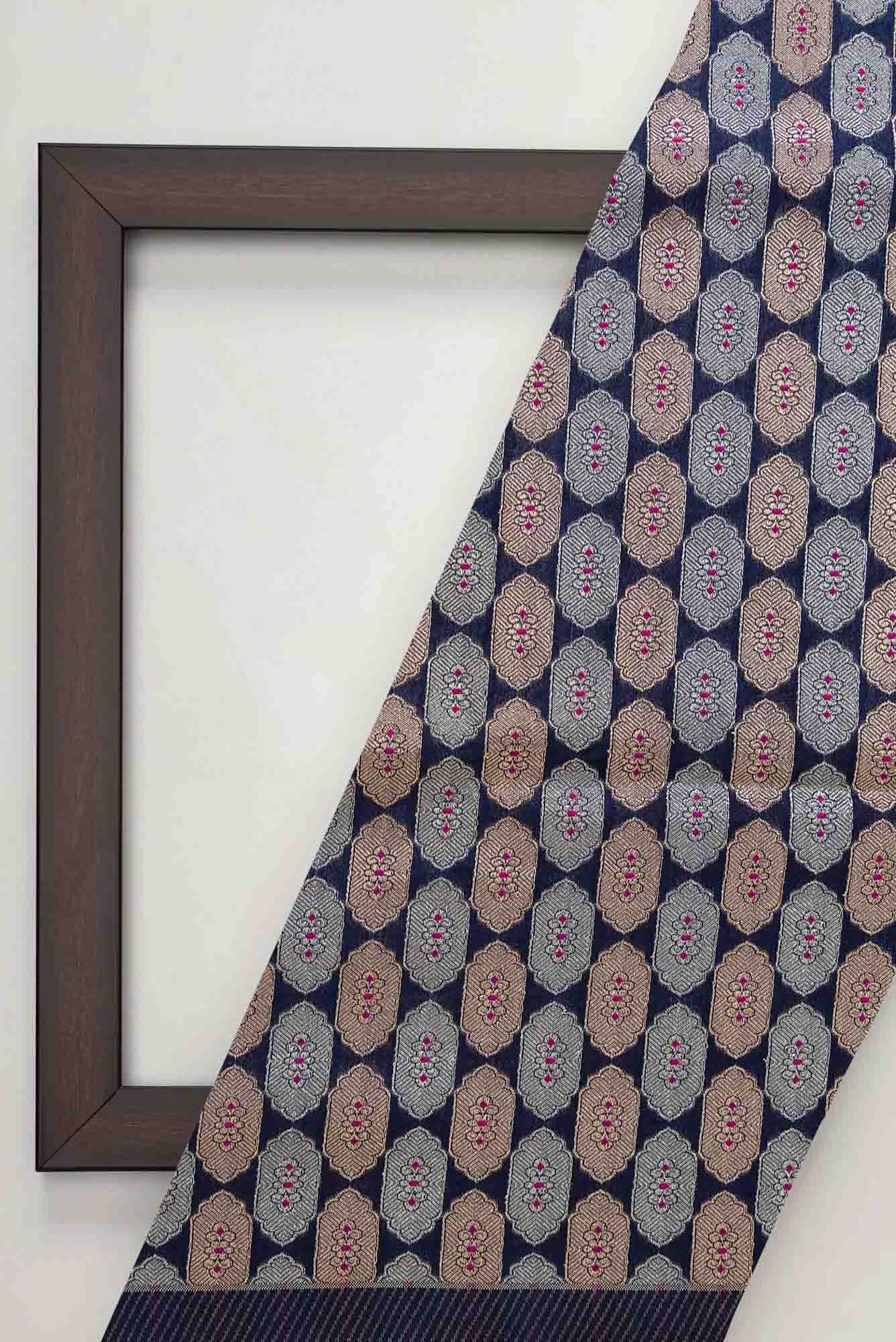 Navy Blue Blended Banarasi Silk Dress Material