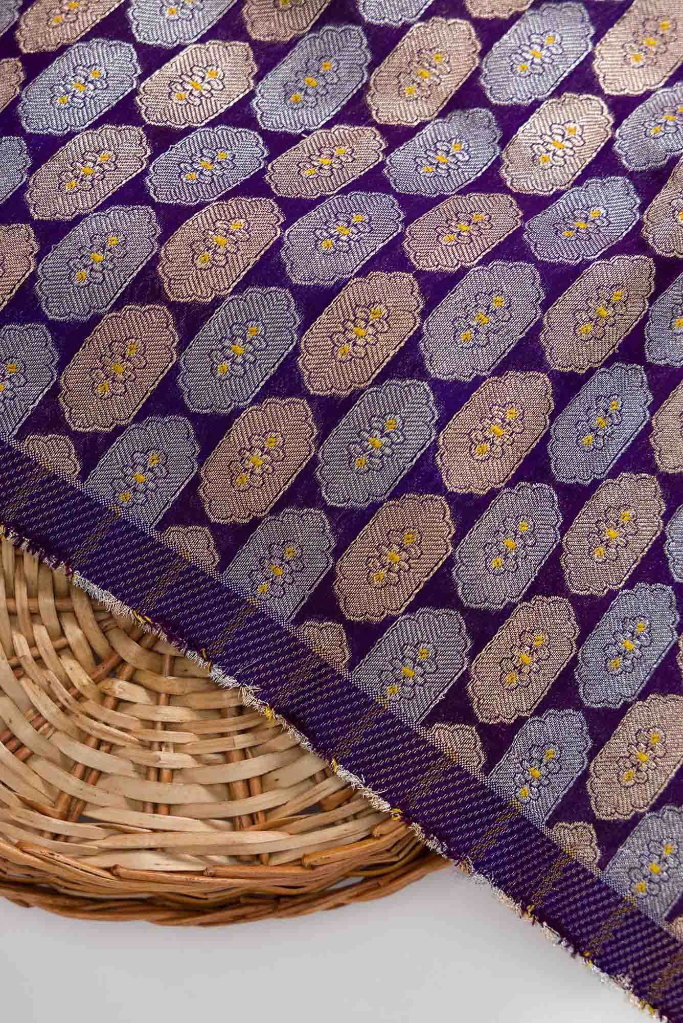 Navy Blue Blended Banarasi Silk Dress Material