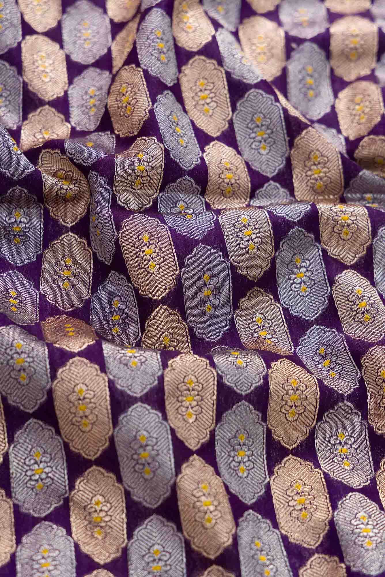 Navy Blue Blended Banarasi Silk Dress Material