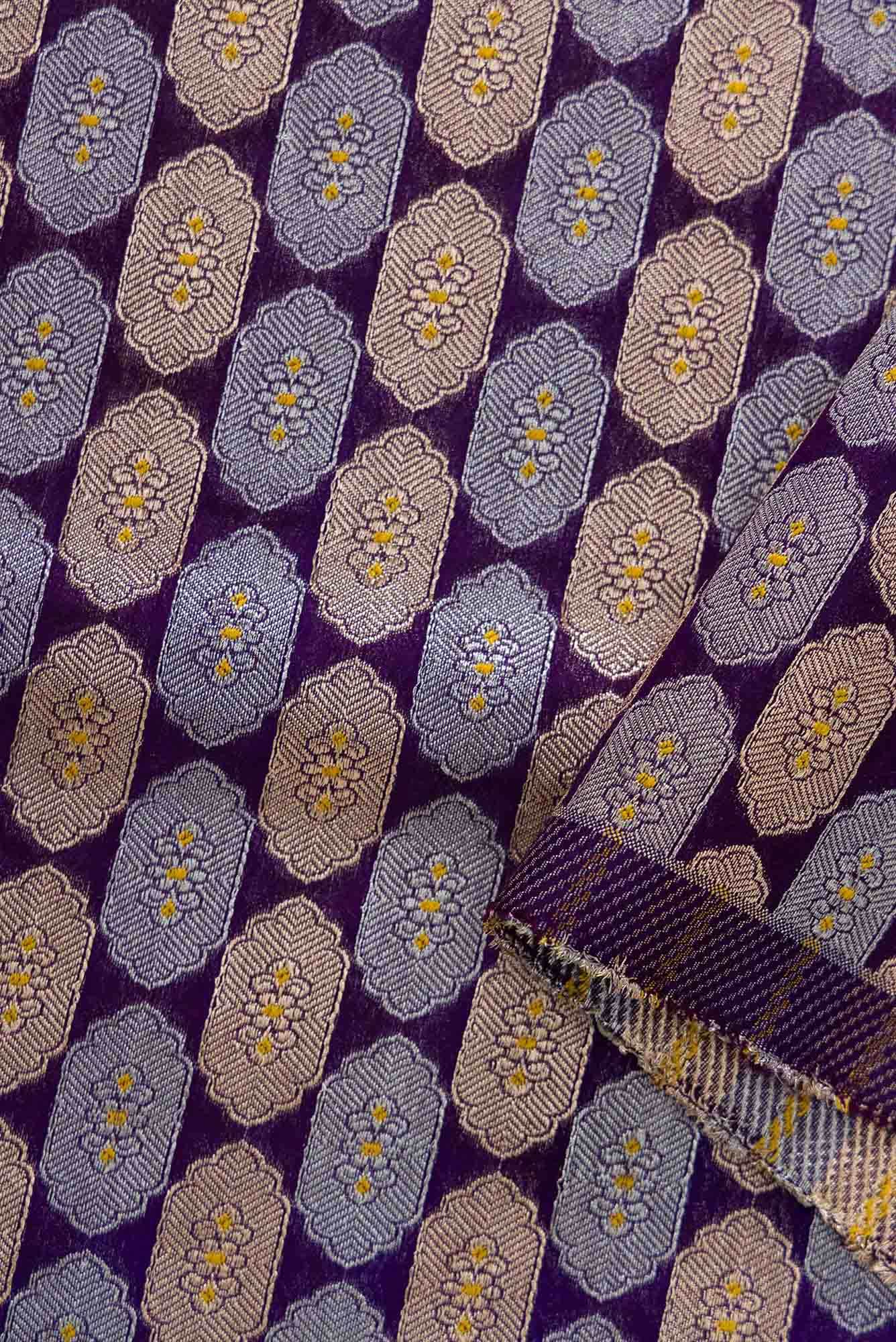 Navy Blue Blended Banarasi Silk Dress Material