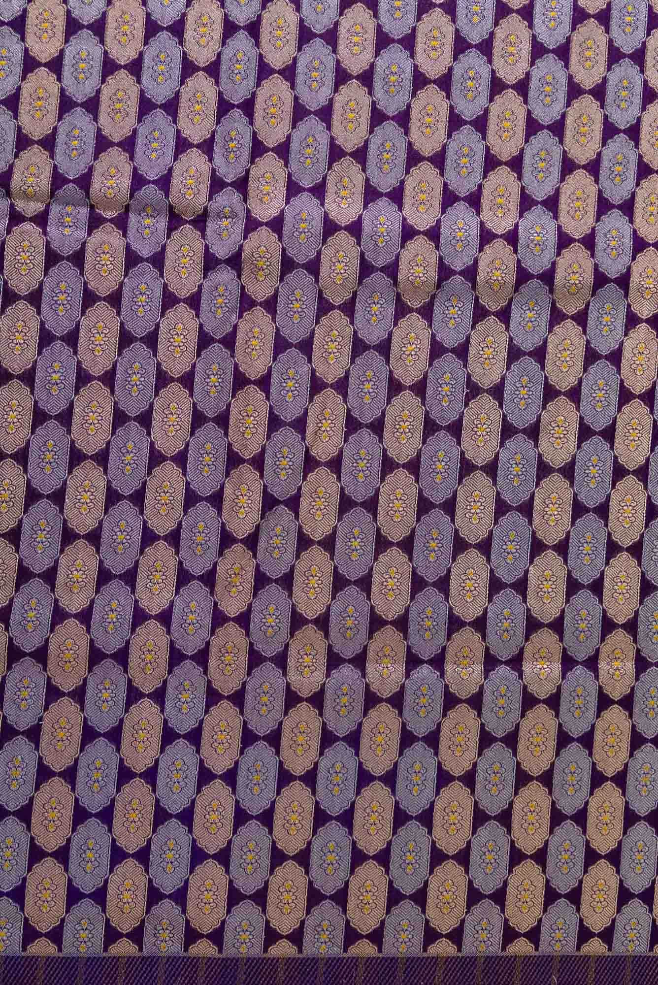 Navy Blue Blended Banarasi Silk Dress Material