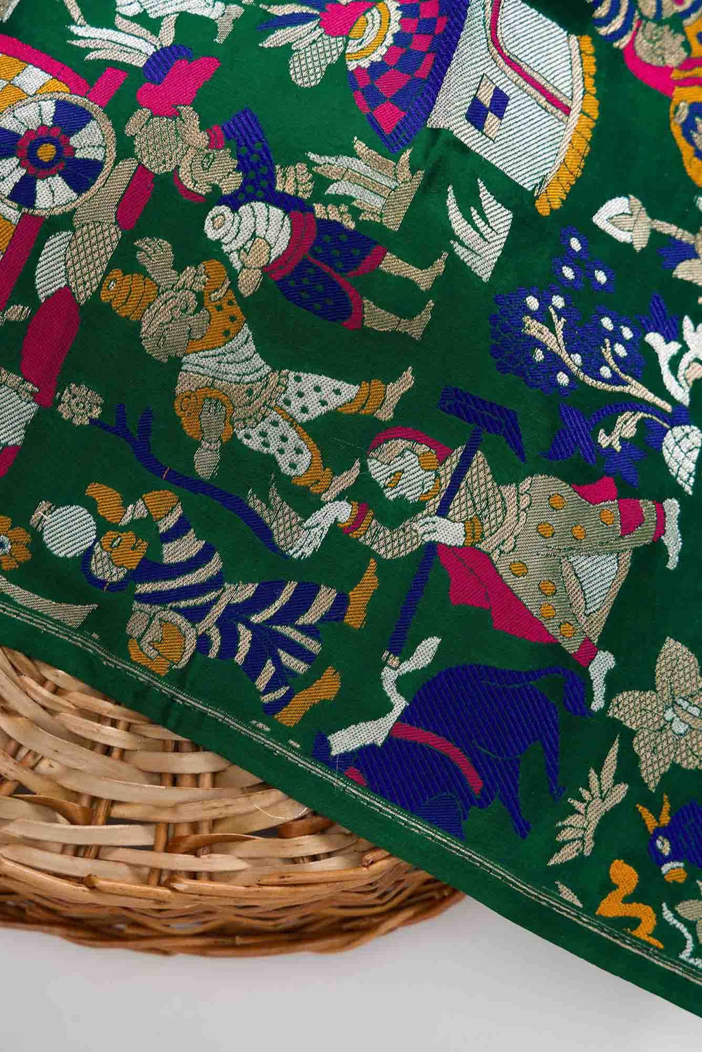 Green Banarasi Silk Dress Material