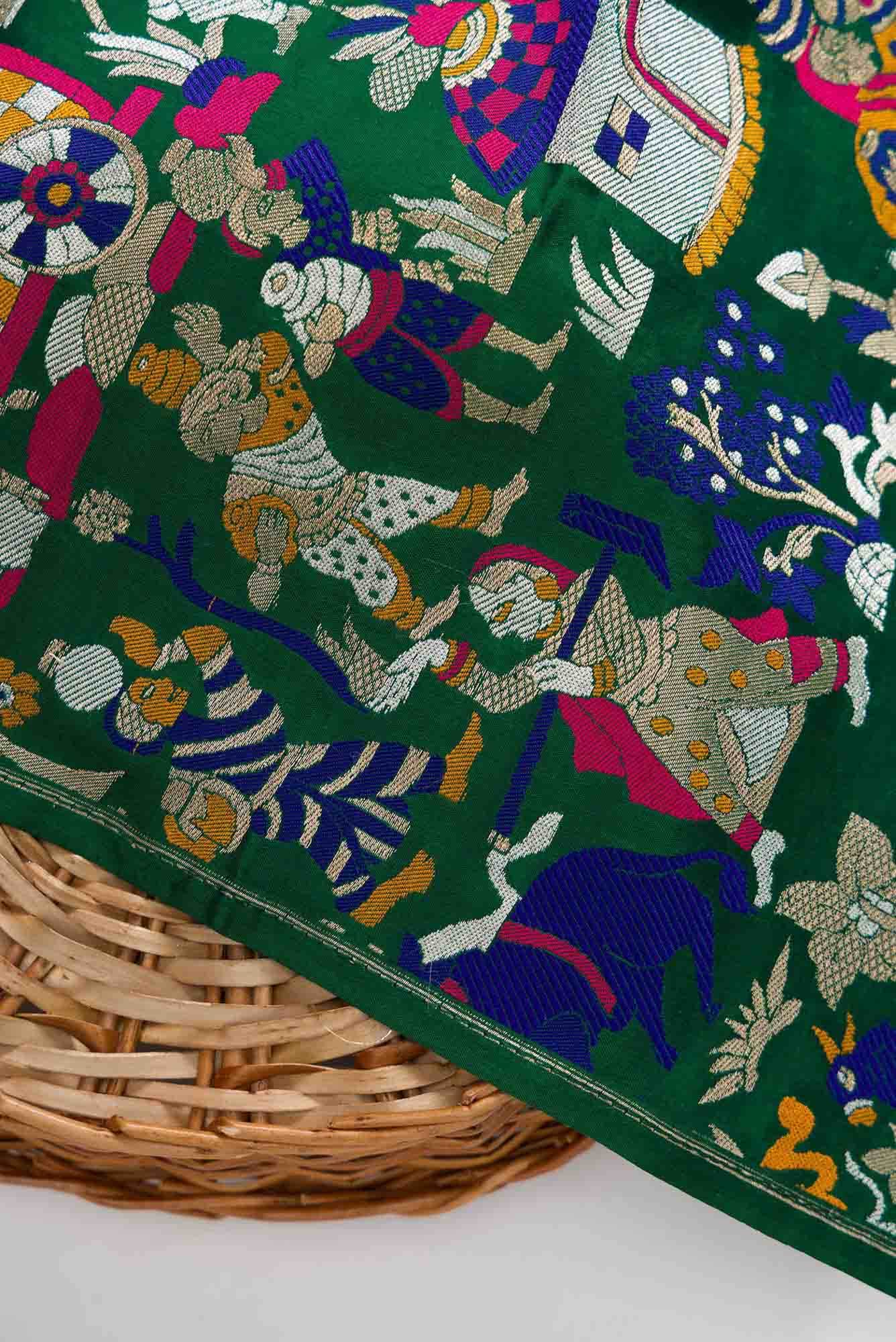 Green Banarasi Silk Dress Material