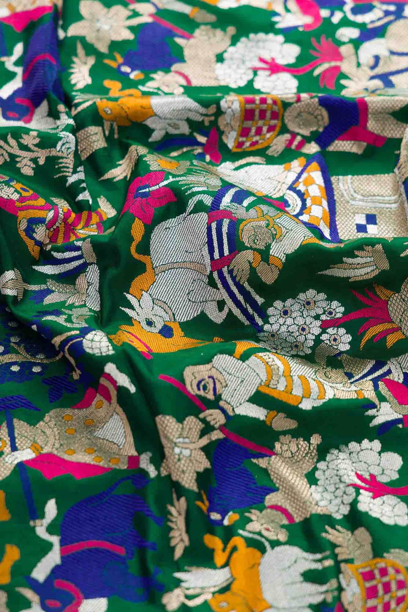 Green Banarasi Silk Dress Material
