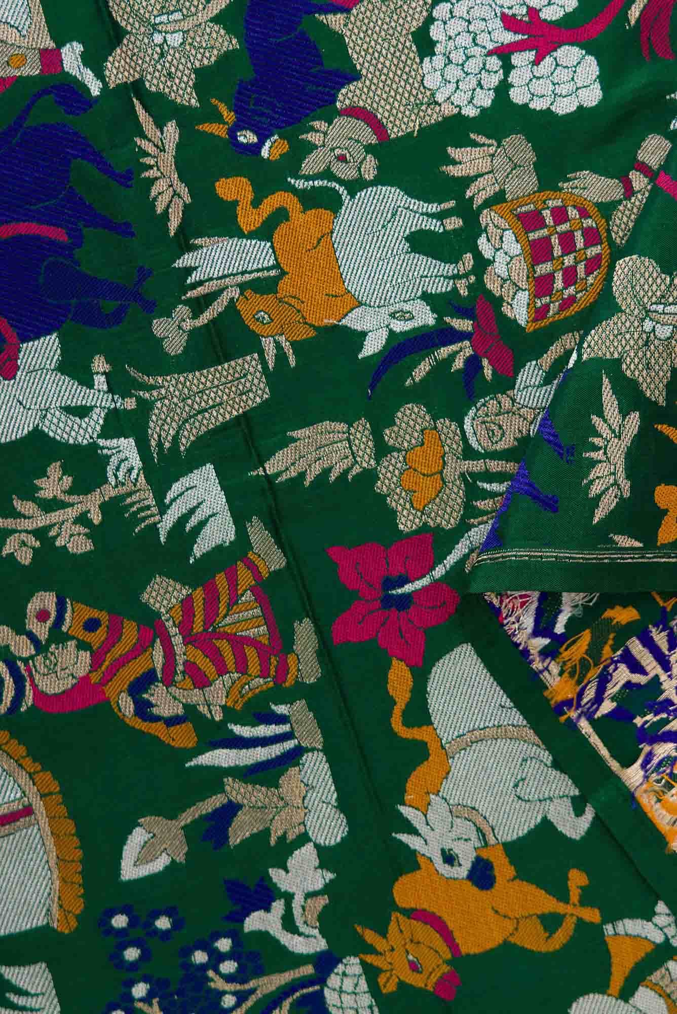 Green Banarasi Silk Dress Material