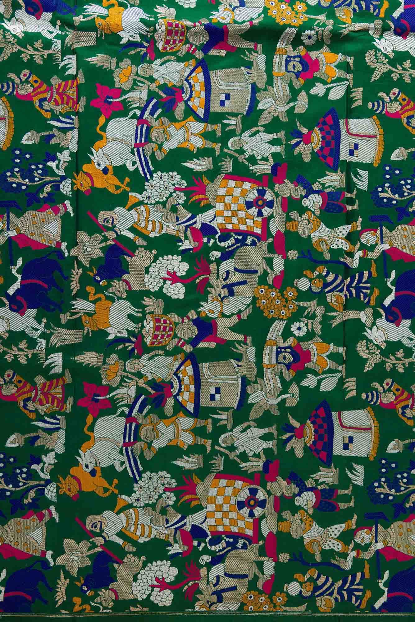 Green Banarasi Silk Dress Material
