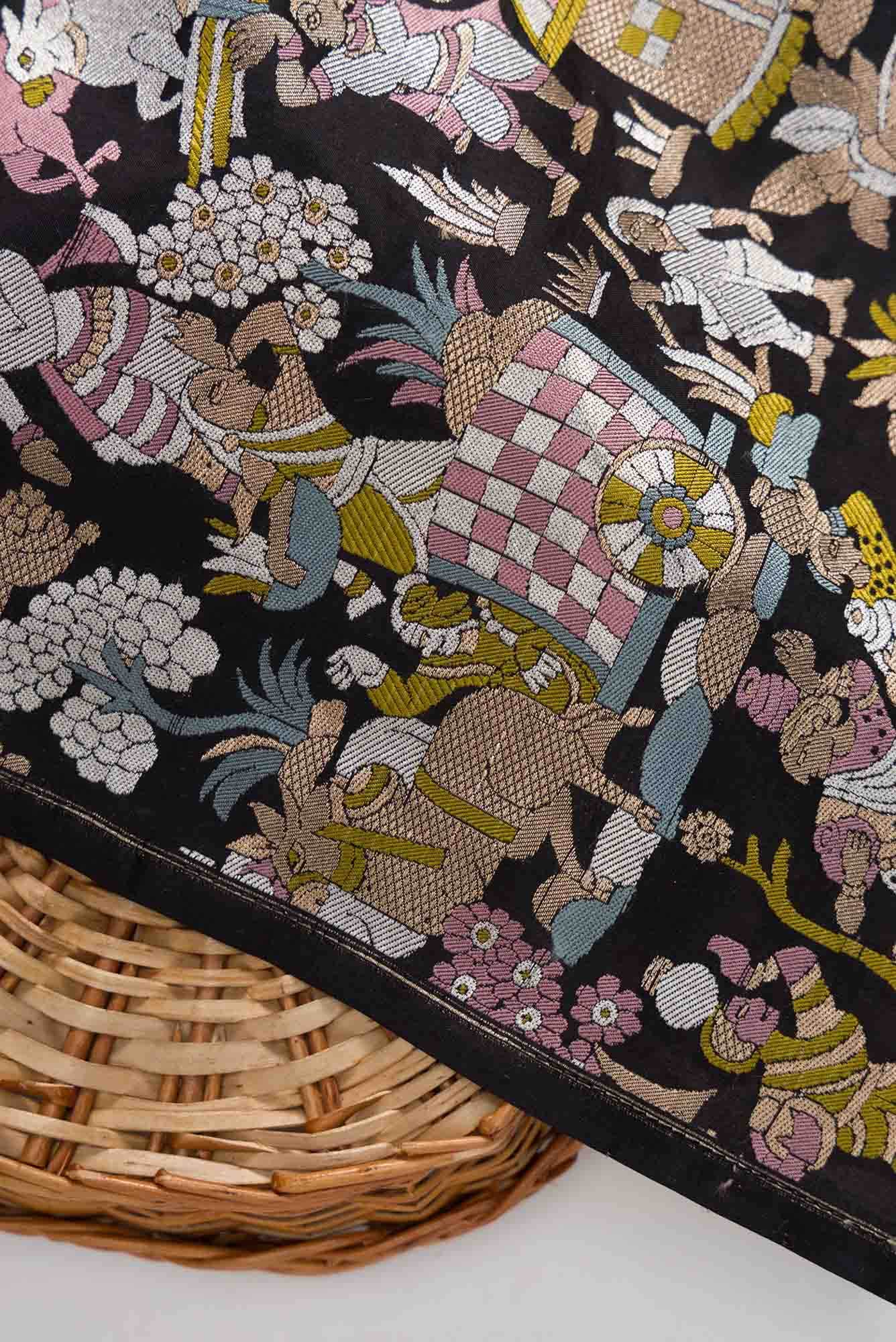 Black Banarasi Silk Dress Material