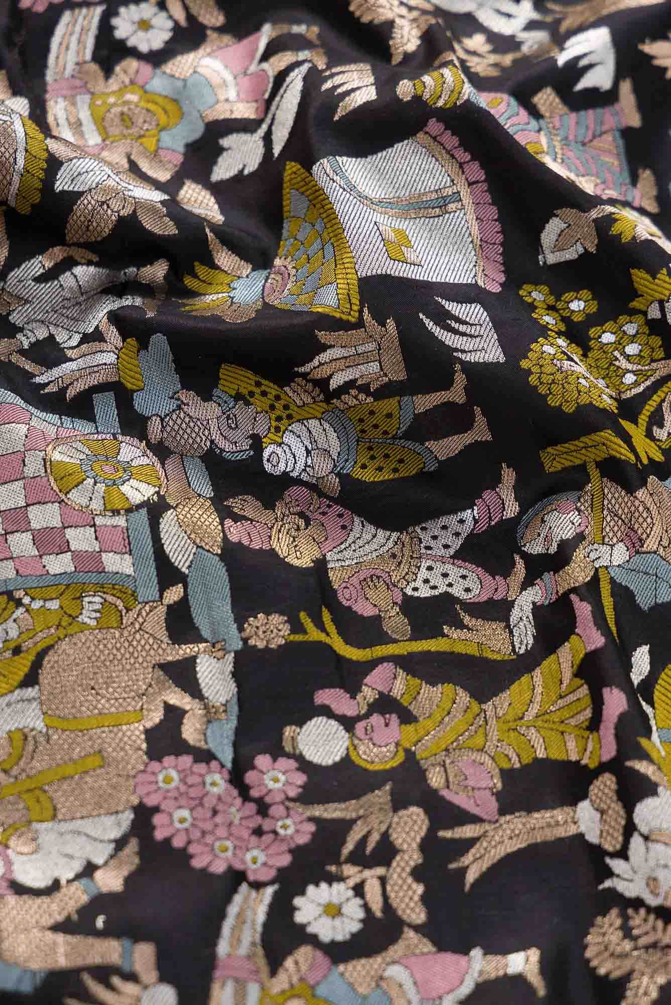 Black Banarasi Silk Dress Material