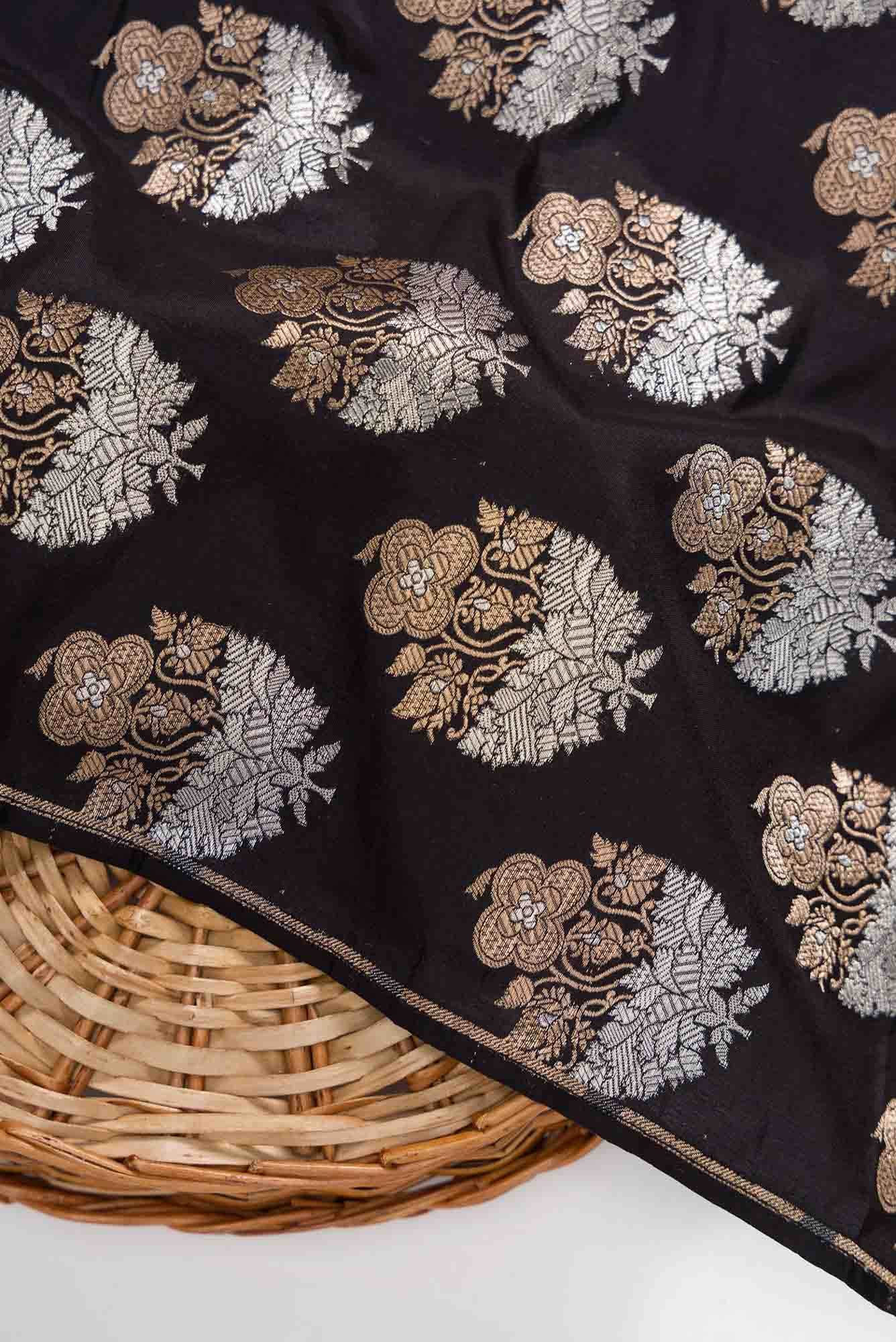Black Banarasi Silk Dress Material