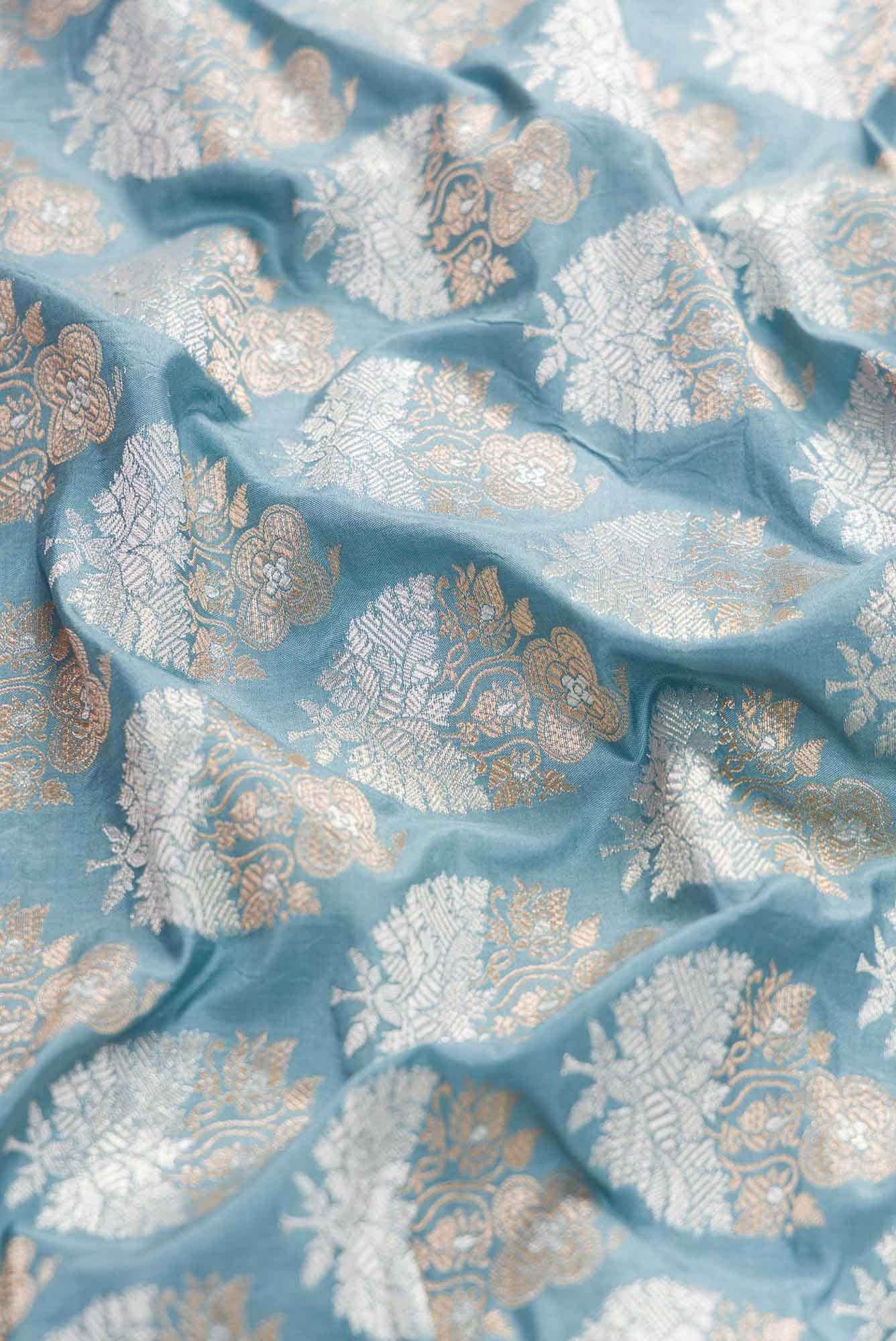 Maya Blue Banarasi Silk Dress Material