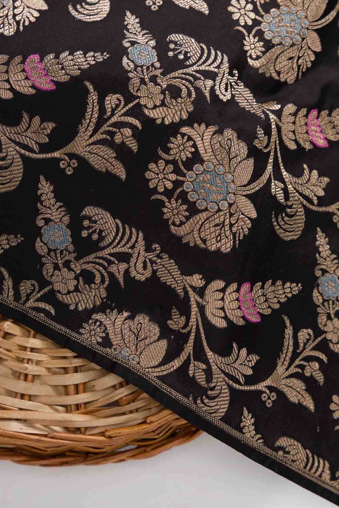 Black Banarasi Silk Dress Material