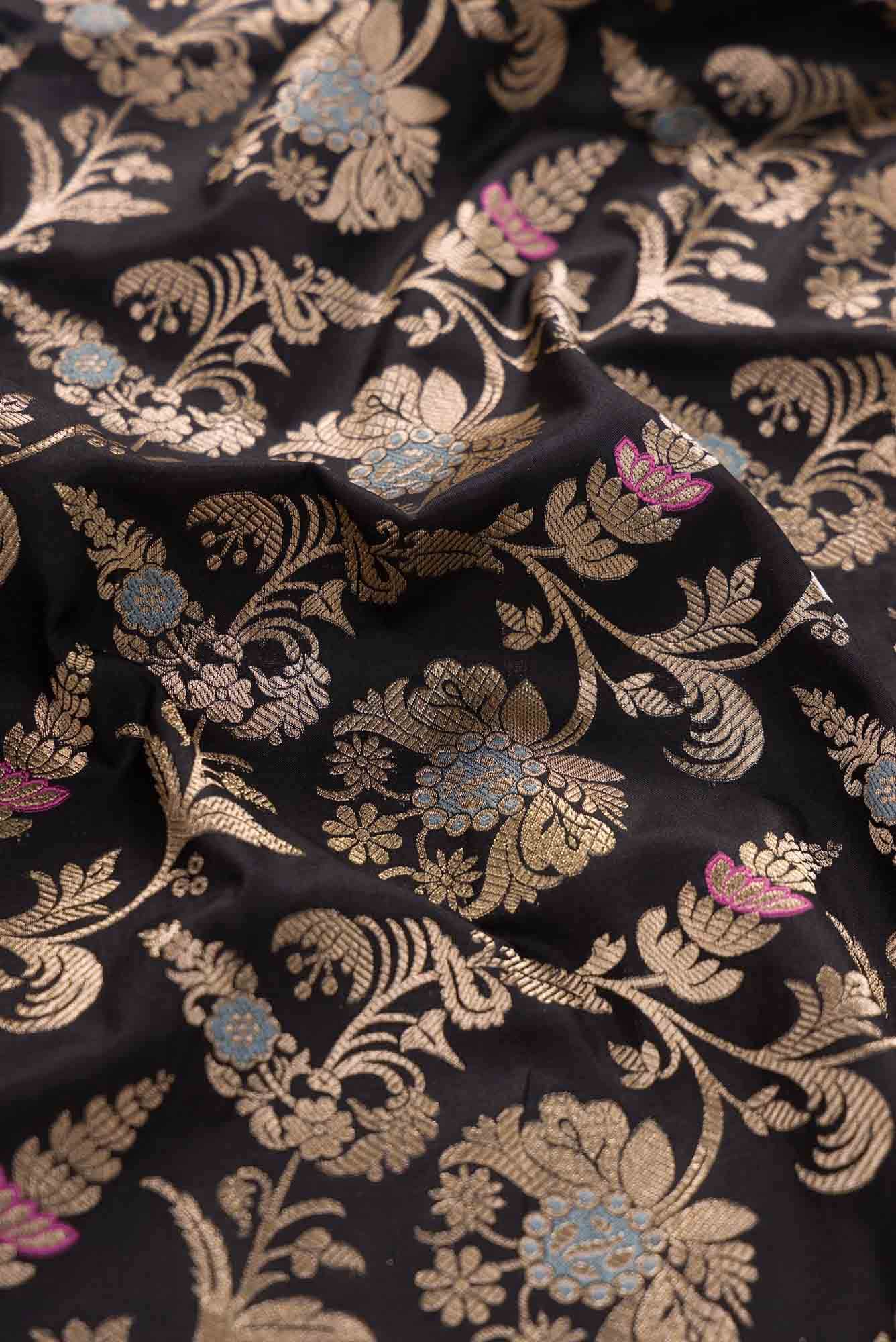 Black Banarasi Silk Dress Material