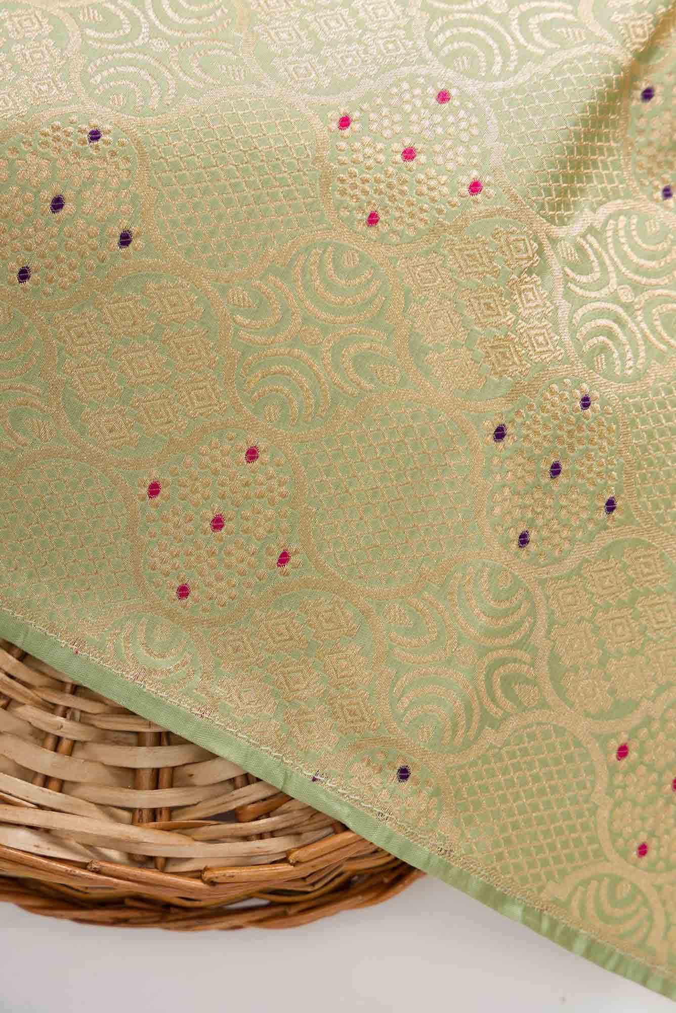 Pista Green Banarasi Silk Dress Material