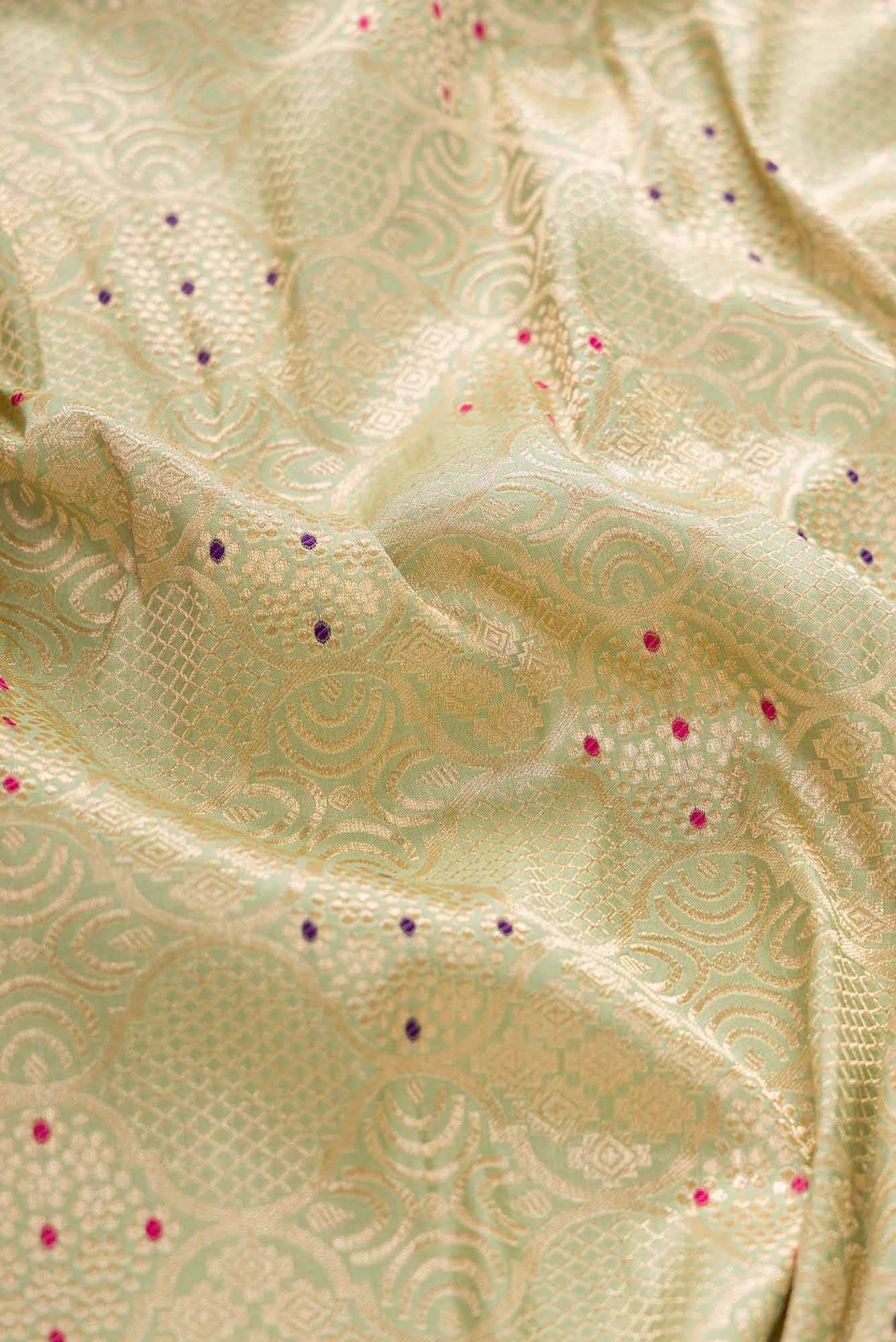 Pista Green Banarasi Silk Dress Material