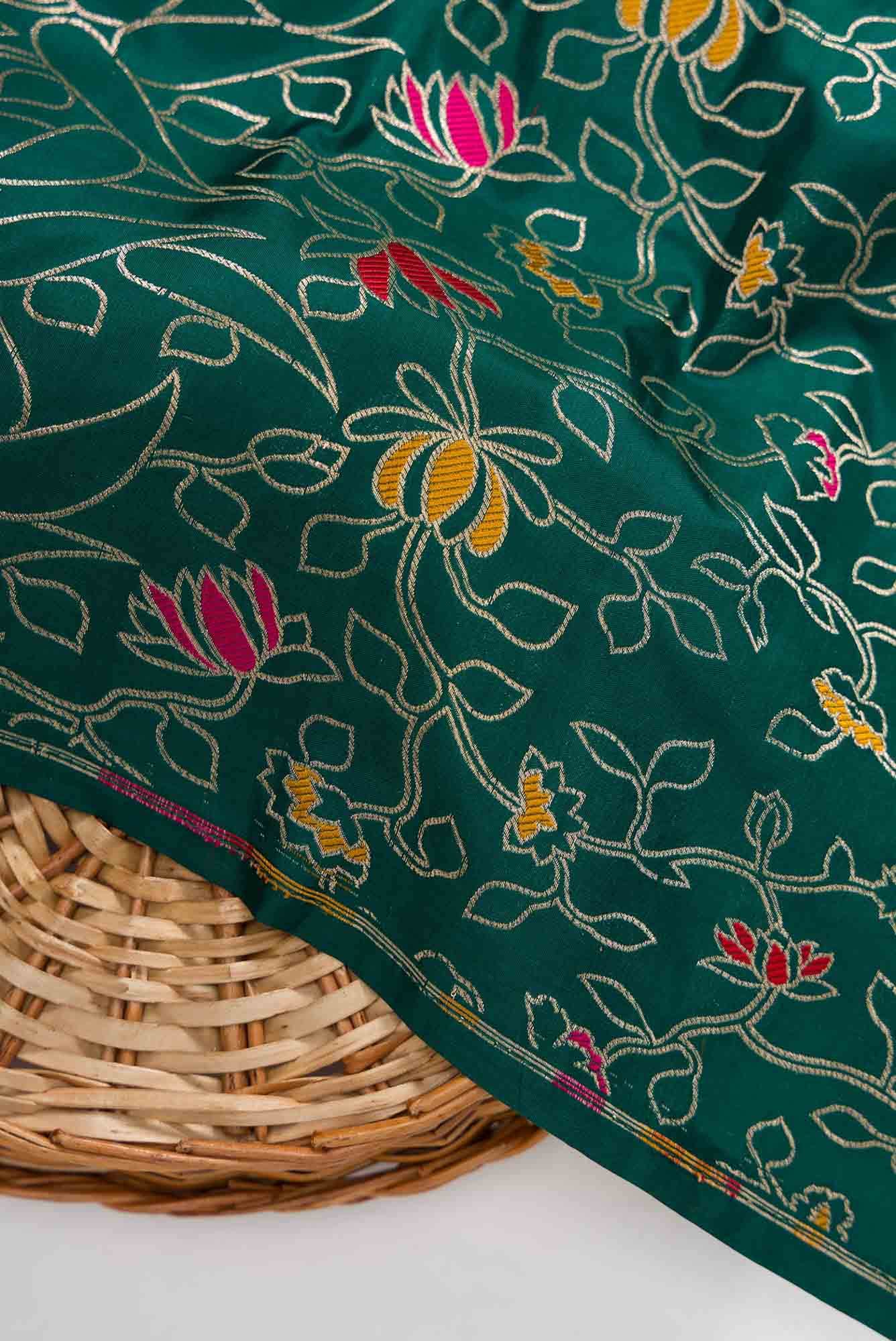 Green Banarasi Silk Dress Material